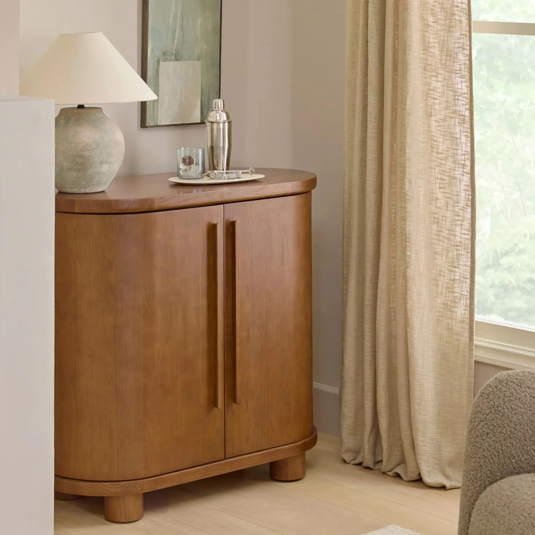 Jens 38" Bar Cabinet - Smoked Oak
