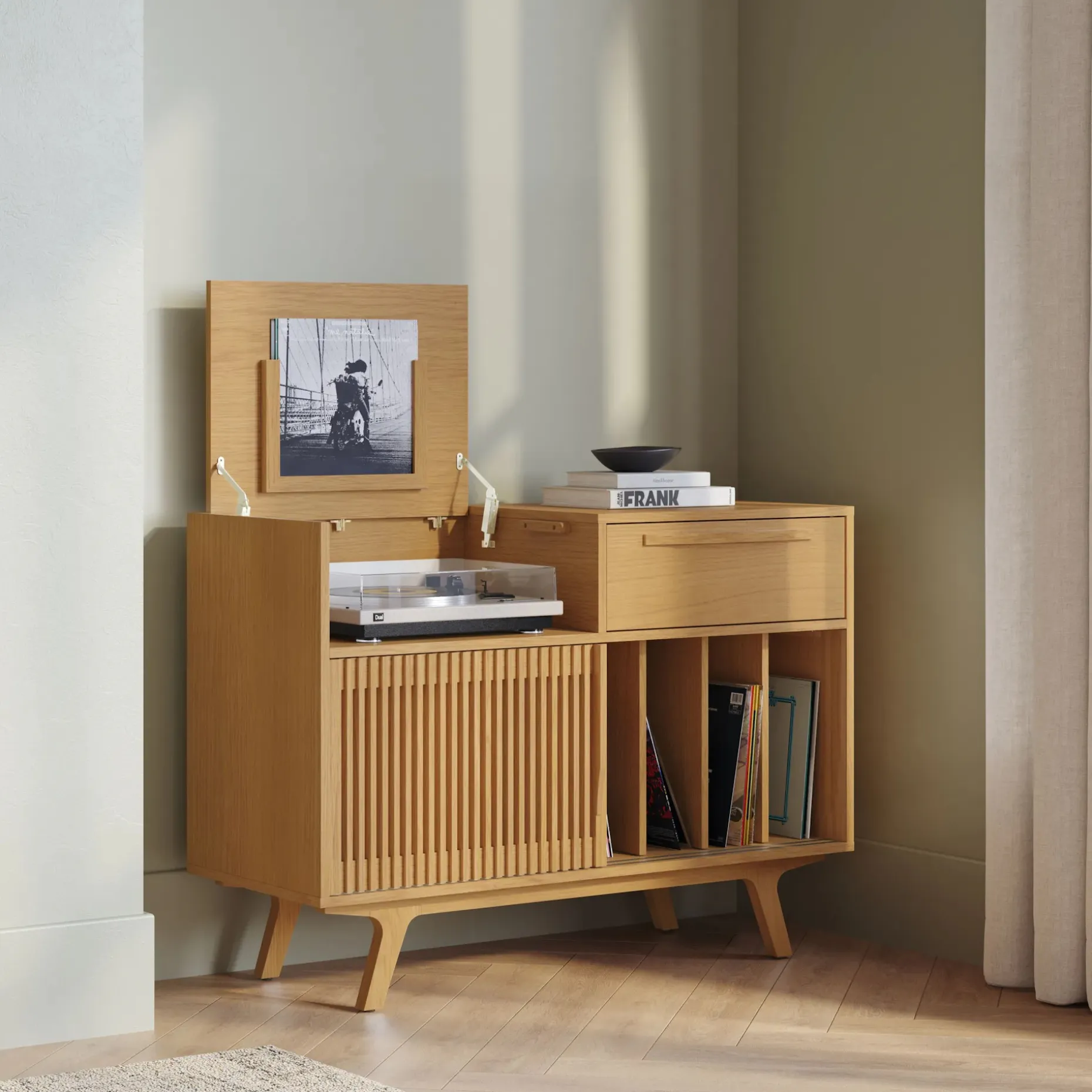 Jokuna 48" Vinyl Media Unit - Natural Oak