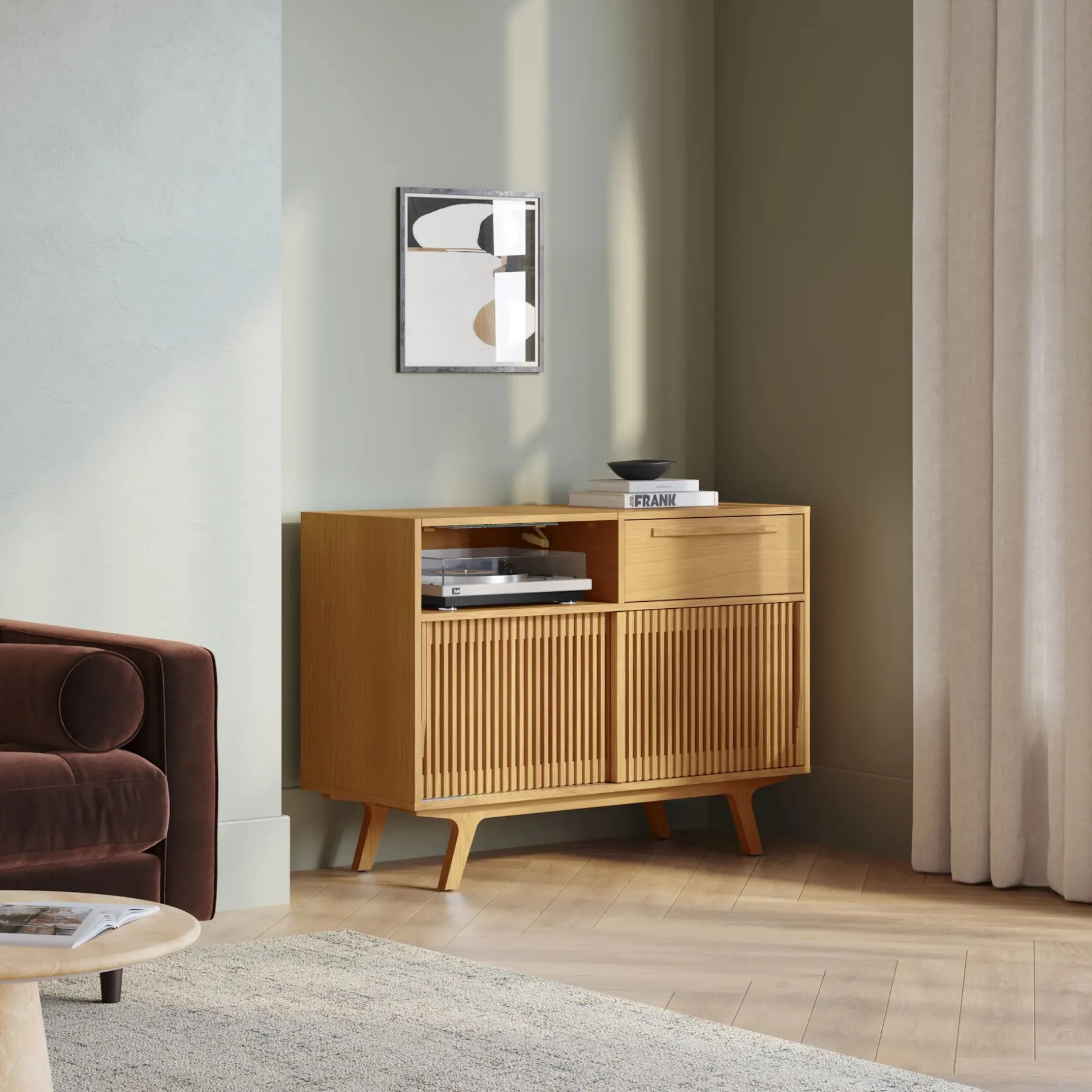 Jokuna 48" Vinyl Media Unit - Natural Oak