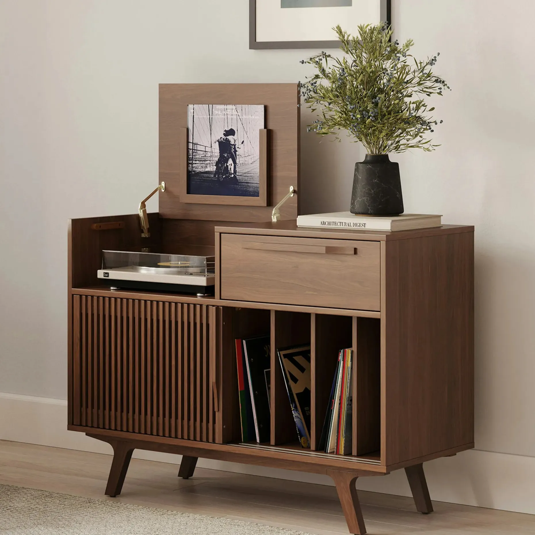 Jokuna 48" Vinyl Media Unit - Walnut