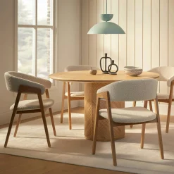 Josra Dining Chair - Oak and Ivory Bouclé