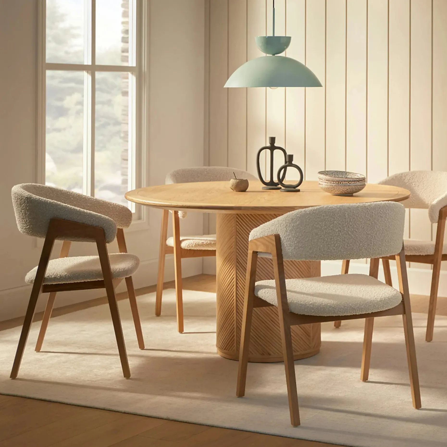 Josra Dining Chair - Oak and Ivory Bouclé