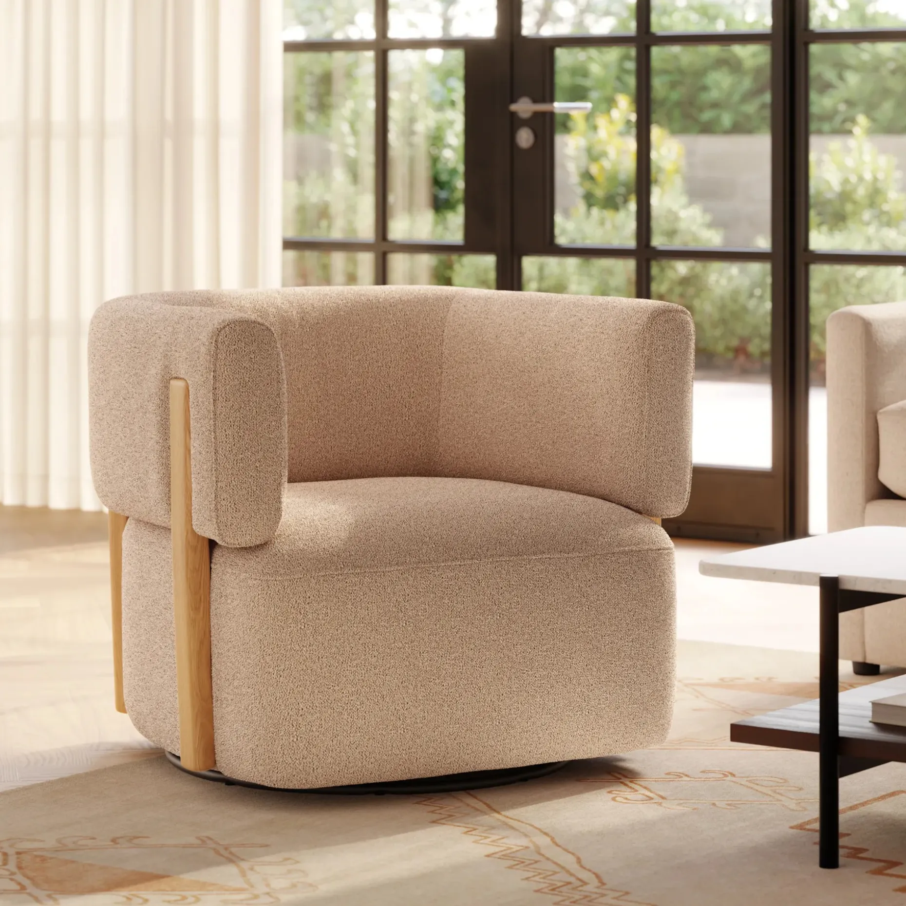 Julie 32" Swivel Chair - Sandstone Wool Bouclé