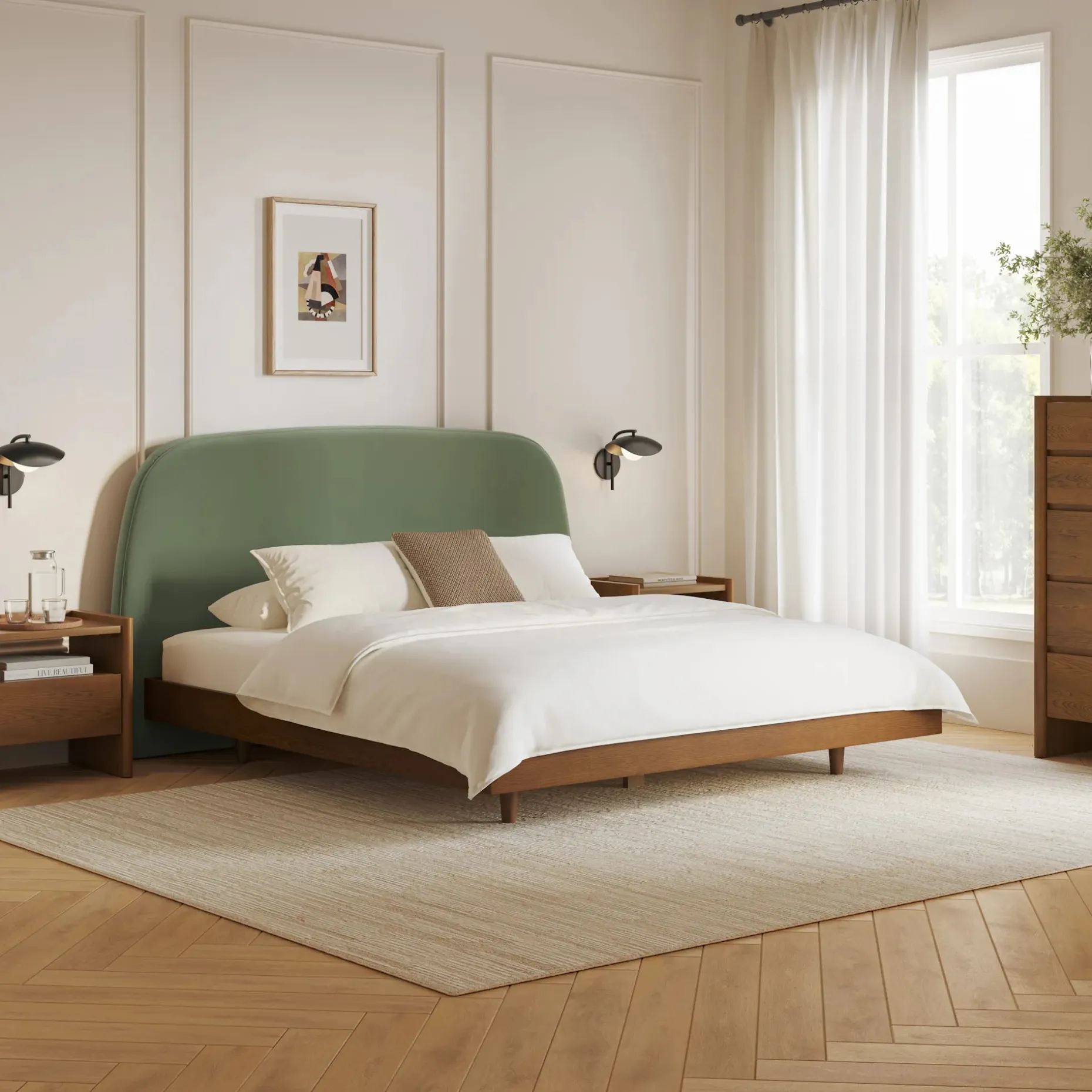 Kaleo King Velvet Headboard - Plush Pacific Sage