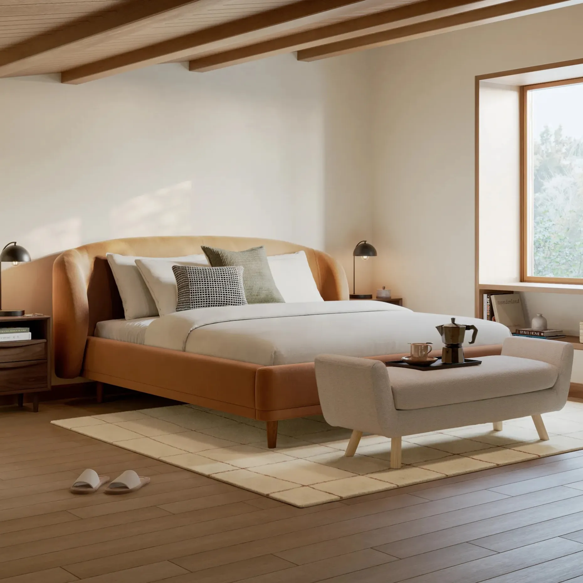 Kayra King Upholstered Bed - Felted Ginger