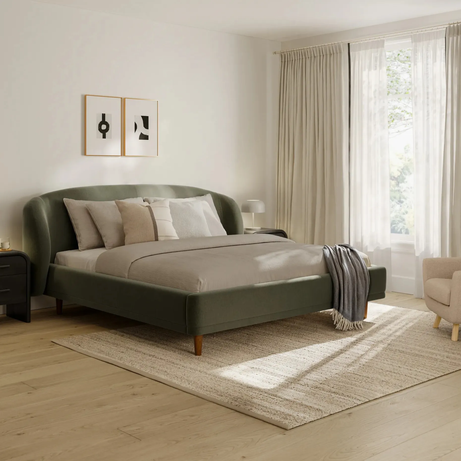 Kayra King Upholstered Bed - Felted Green