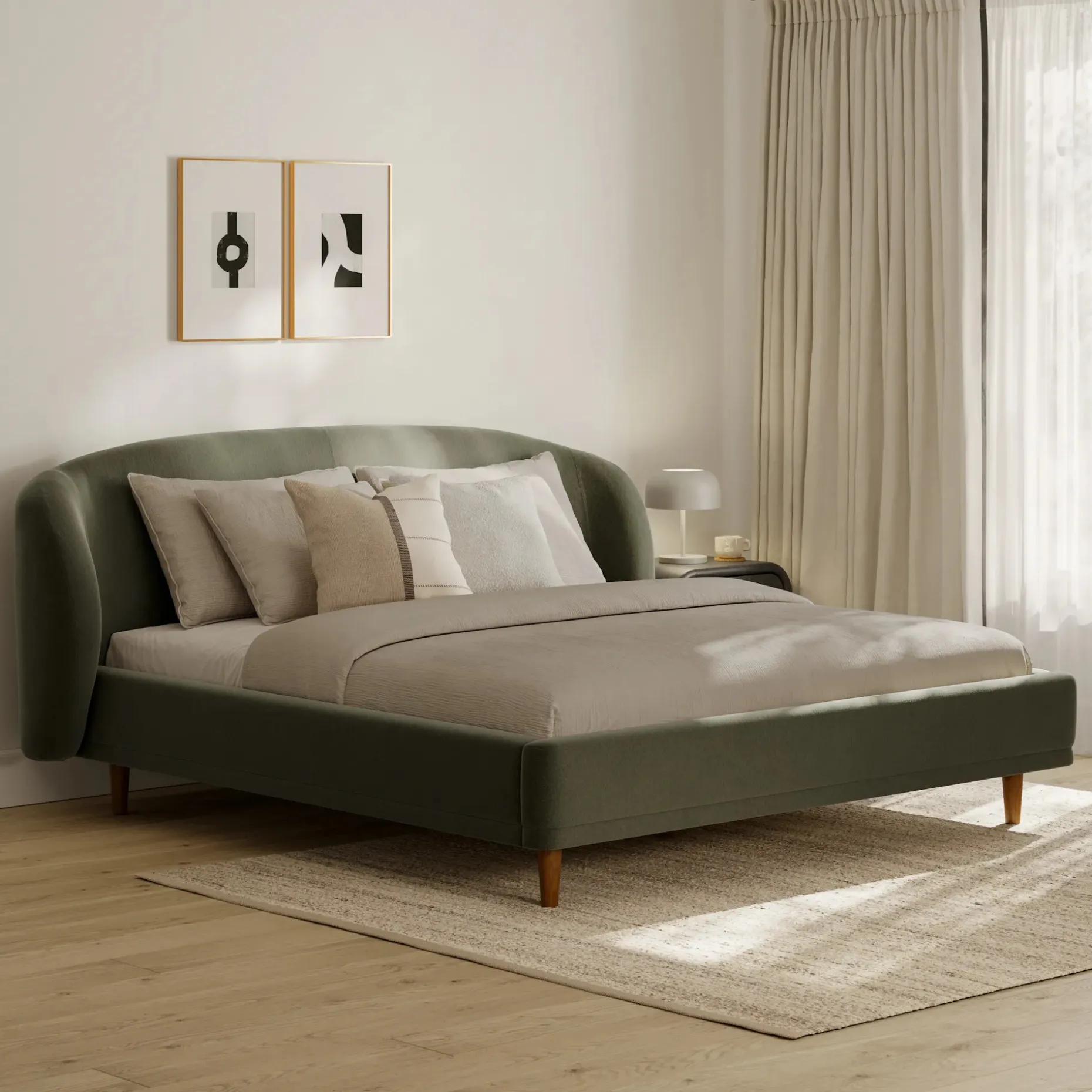 Kayra King Upholstered Bed - Felted Green