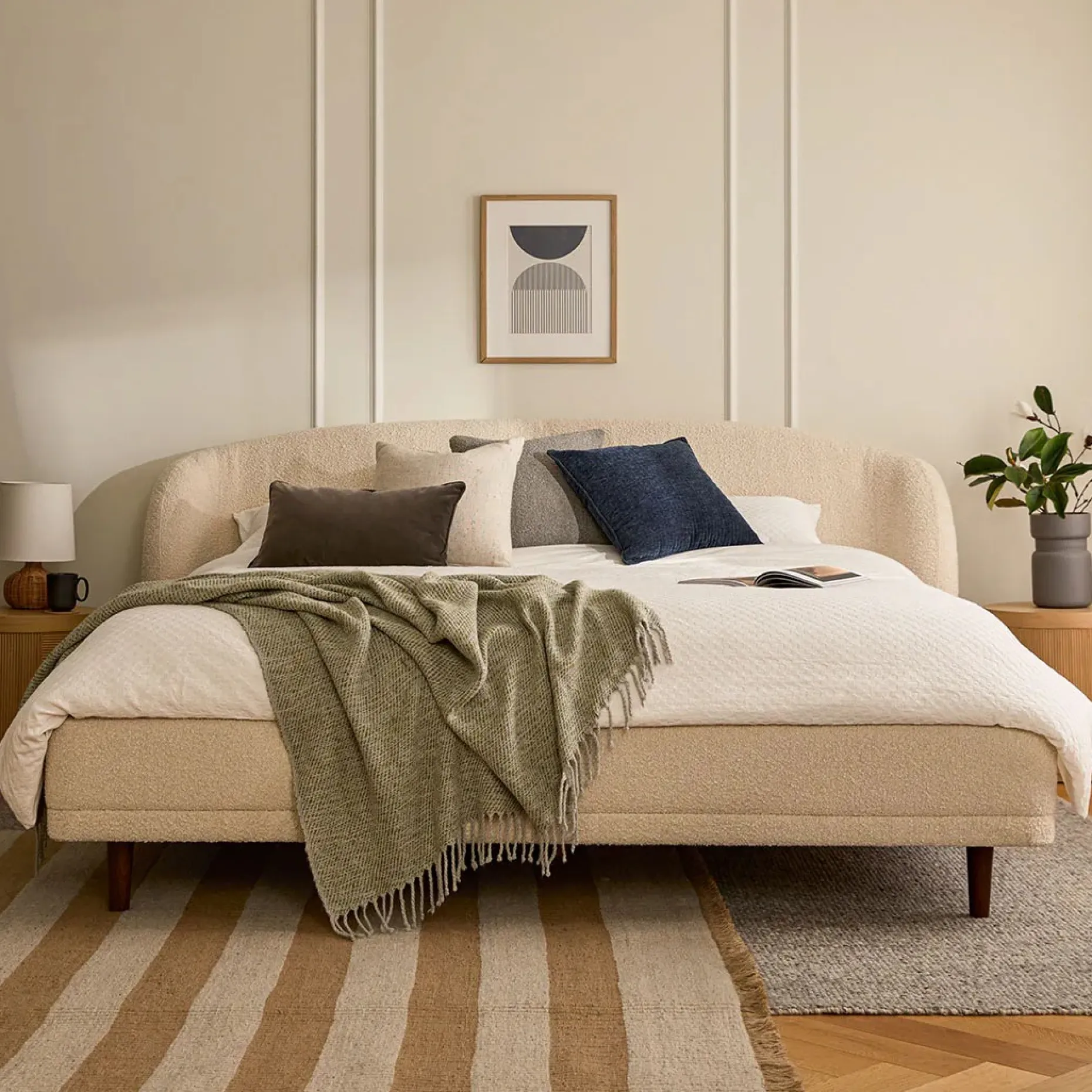 Kayra King Upholstered Bed - Ivory Bouclé