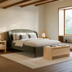 Kayra Queen Upholstered Bed - Felted Green