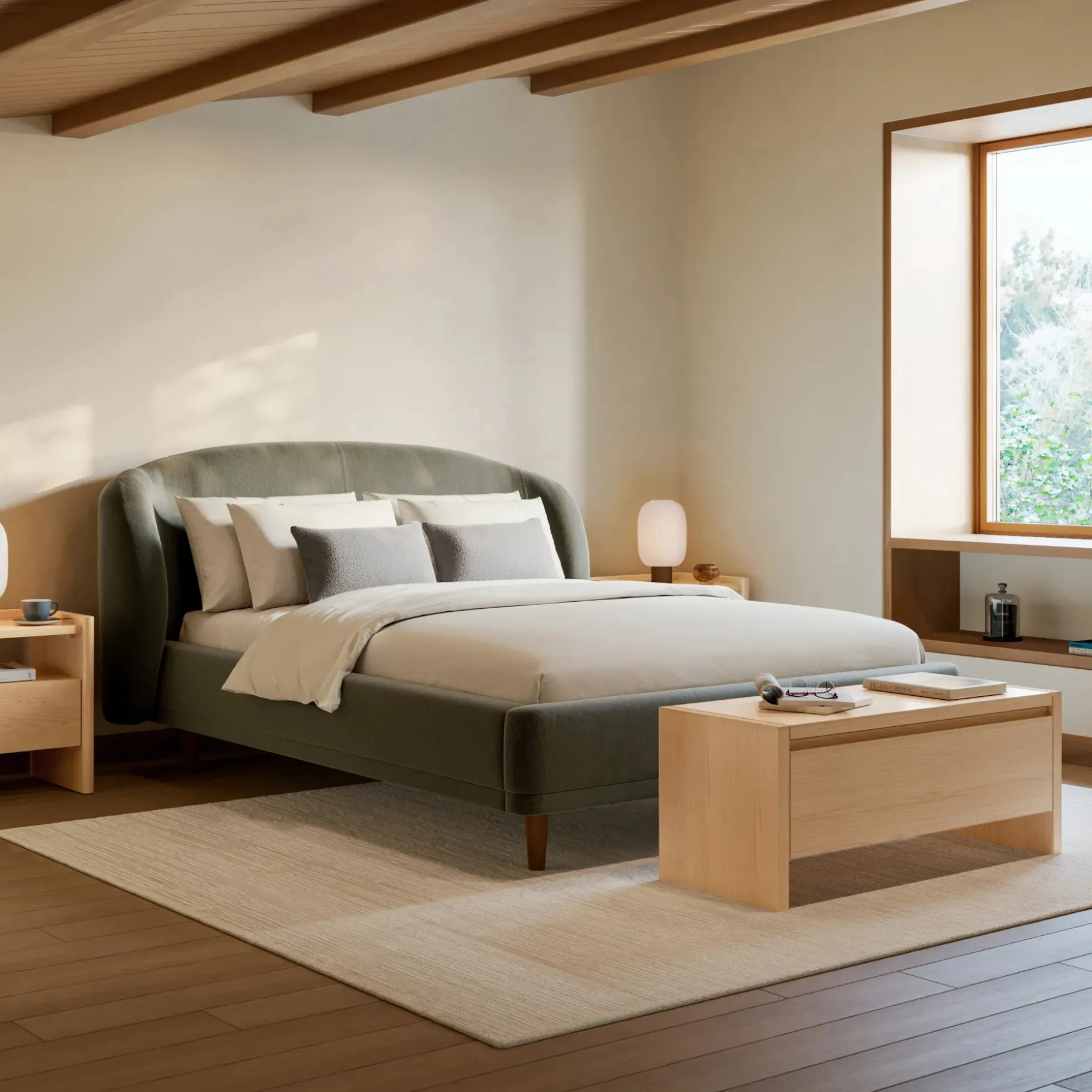 Kayra Queen Upholstered Bed - Felted Green