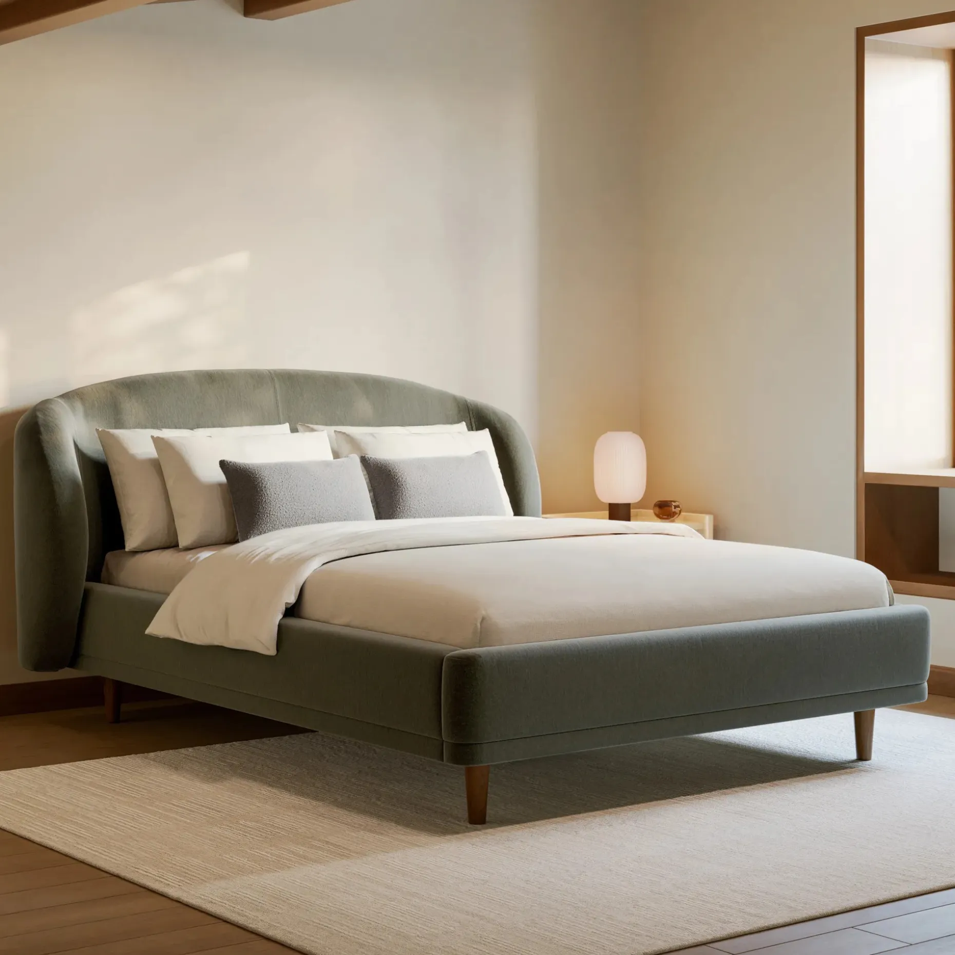 Kayra Queen Upholstered Bed - Felted Green