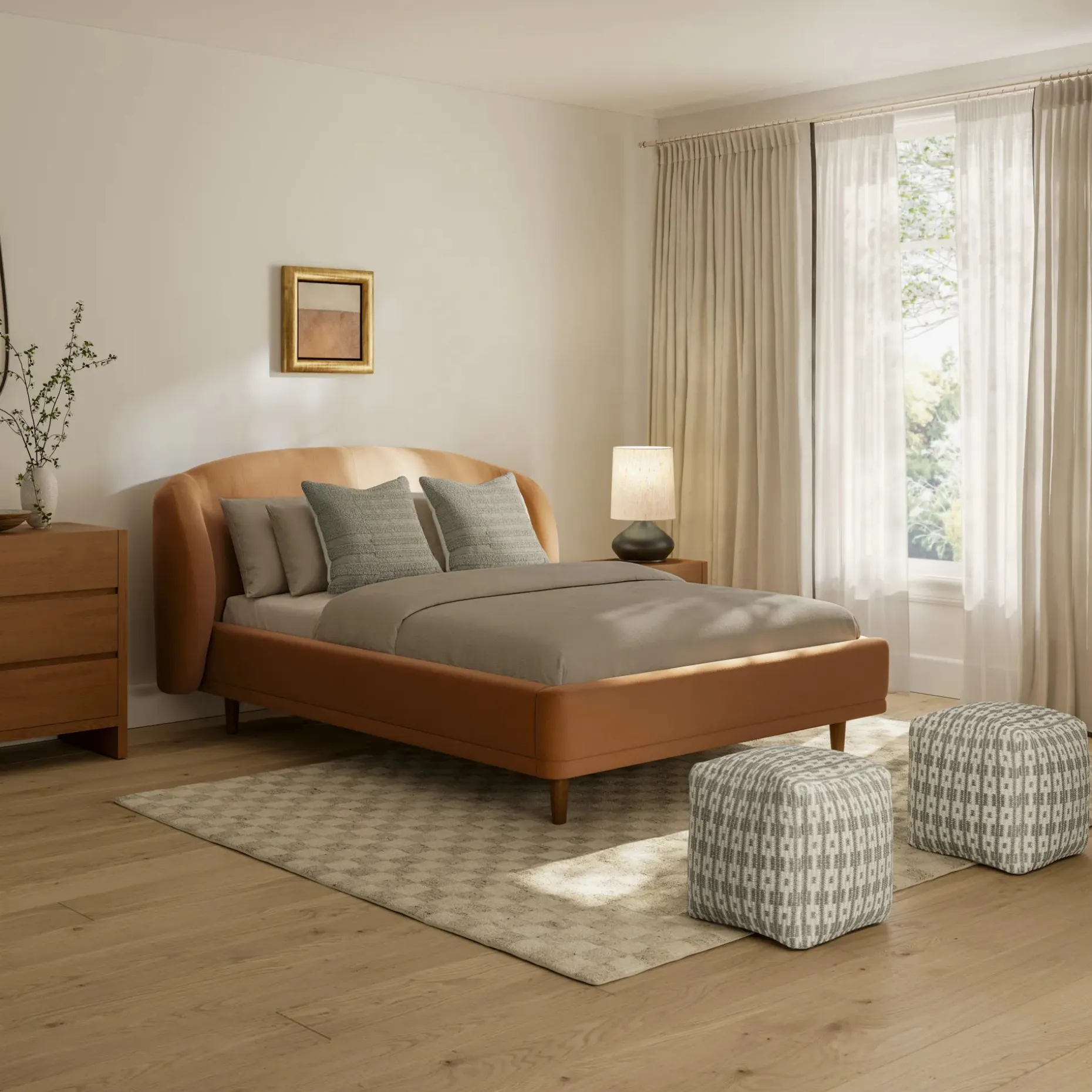 Kayra Queen Upholstered Bed - Felted Ginger