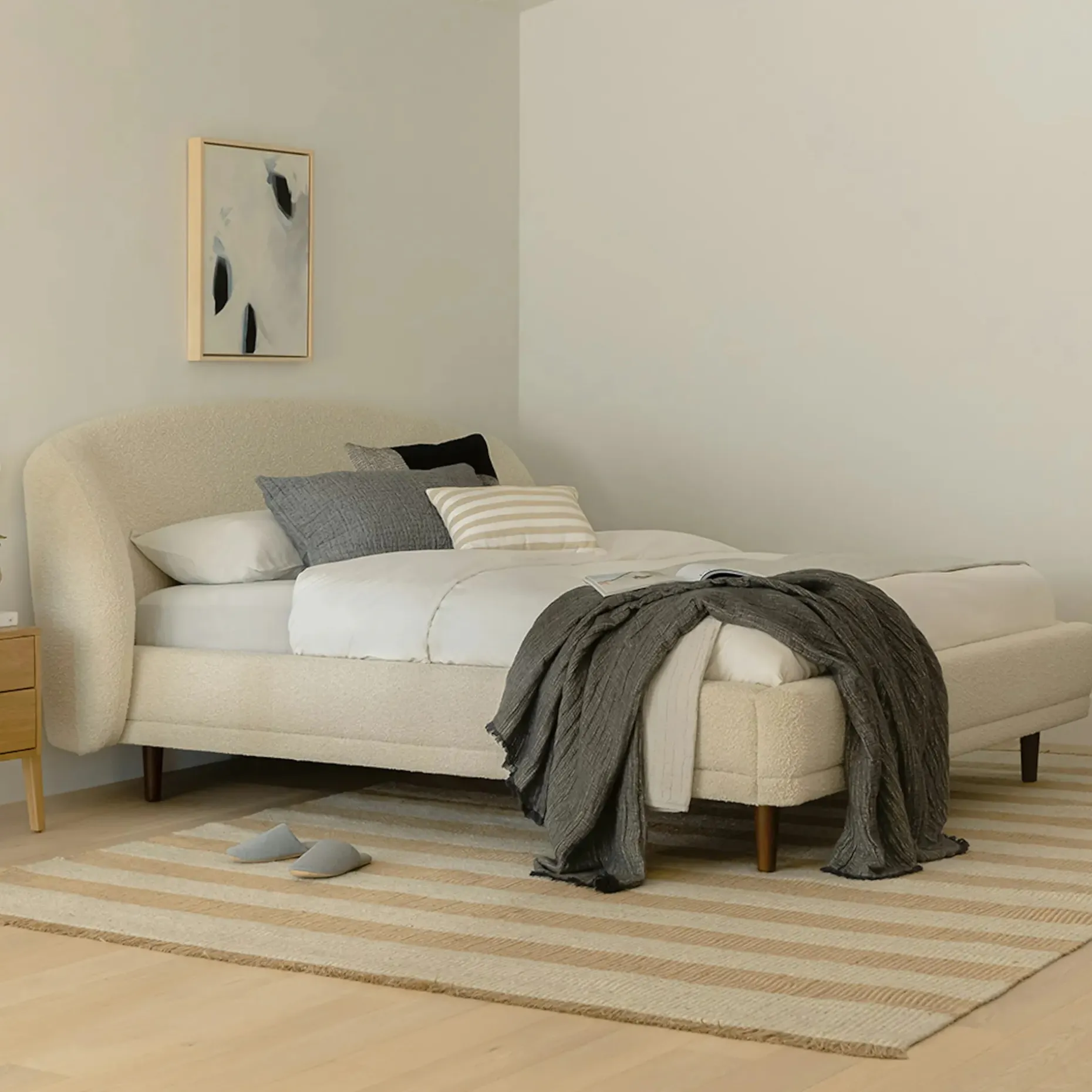 Kayra Queen Upholstered Bed - Ivory Bouclé