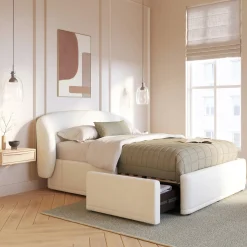 Kayra Queen Upholstered Storage Bed - Ivory Bouclé