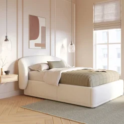 Kayra Queen Upholstered Storage Bed - Ivory Bouclé