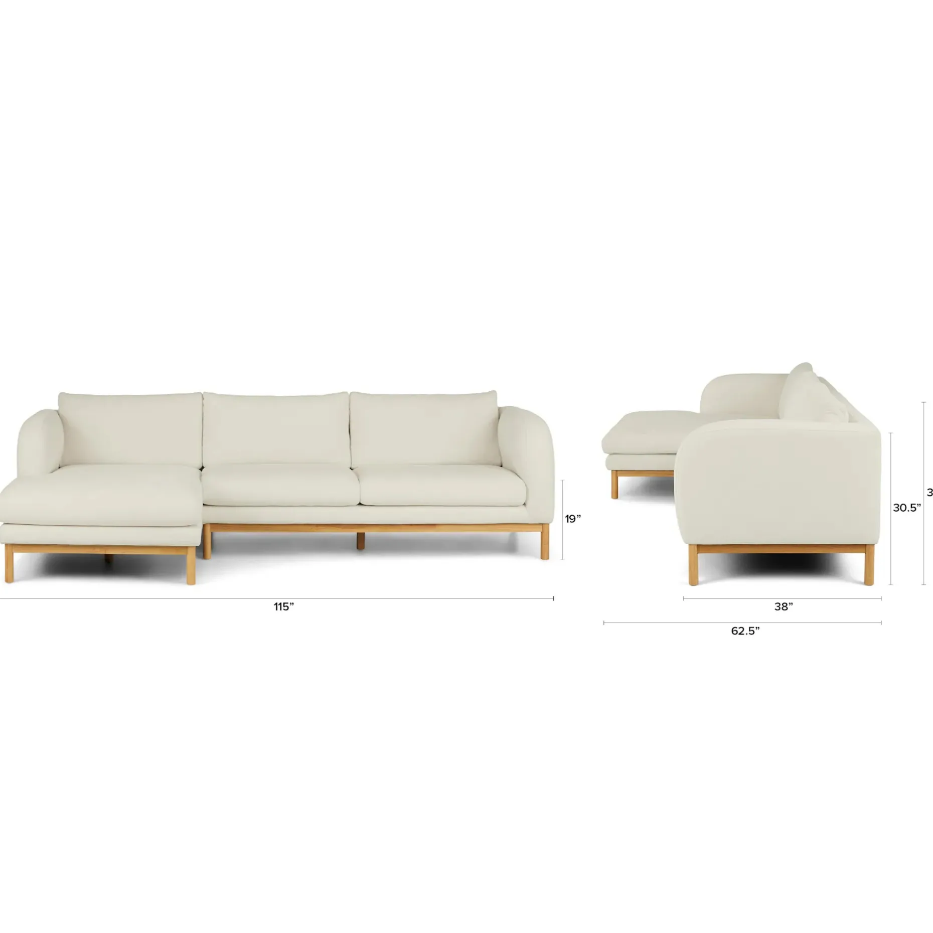 Kinso 115" Left Sectional - Buckler Ivory