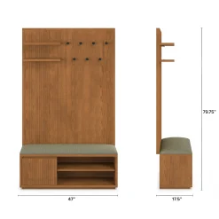 Kouva 47" Bench and Wall Panel Storage Set - Smoked Oak and Algonquin Green