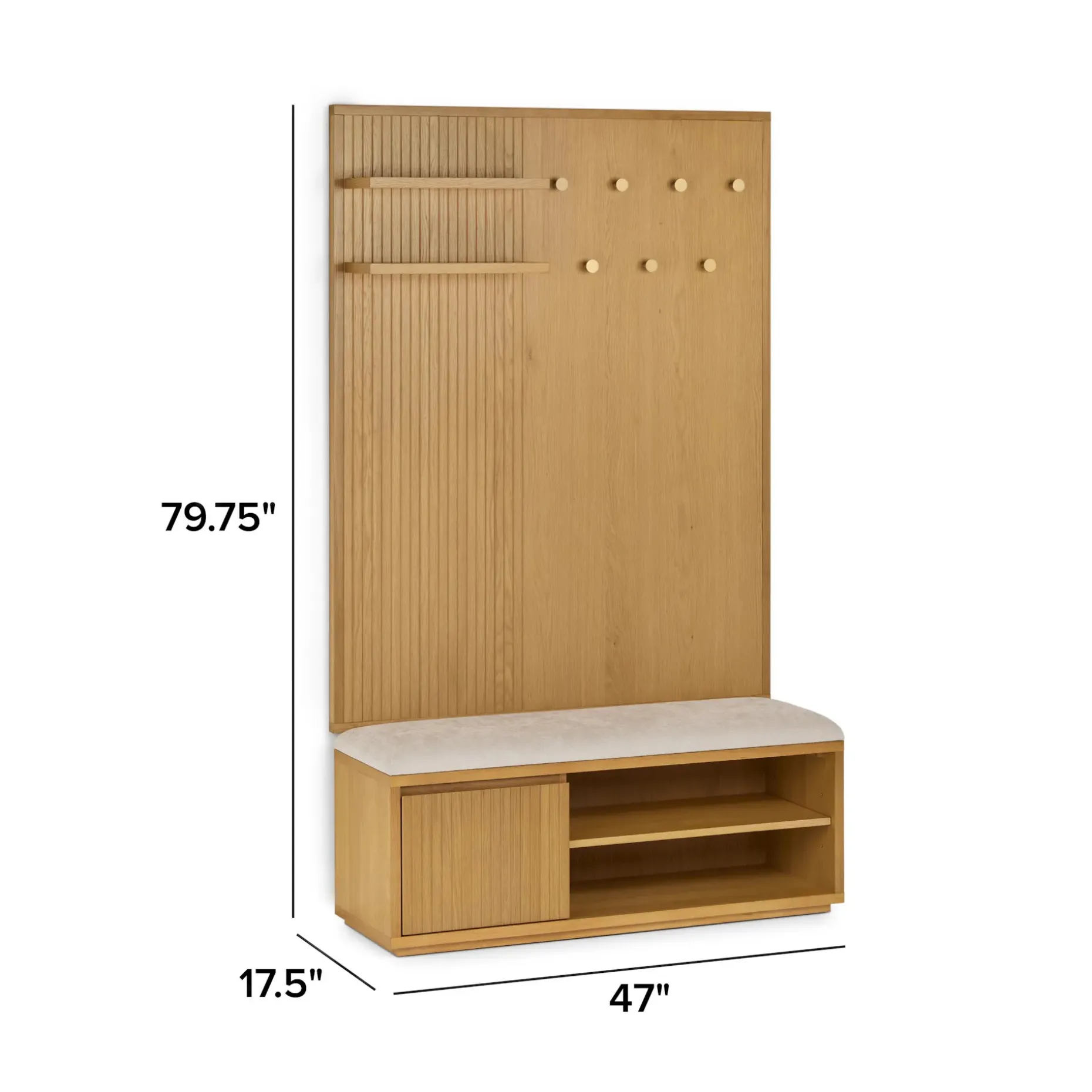 Kouva 47" Bench and Wall Panel Storage Set - Natural Oak and Santolina Gray