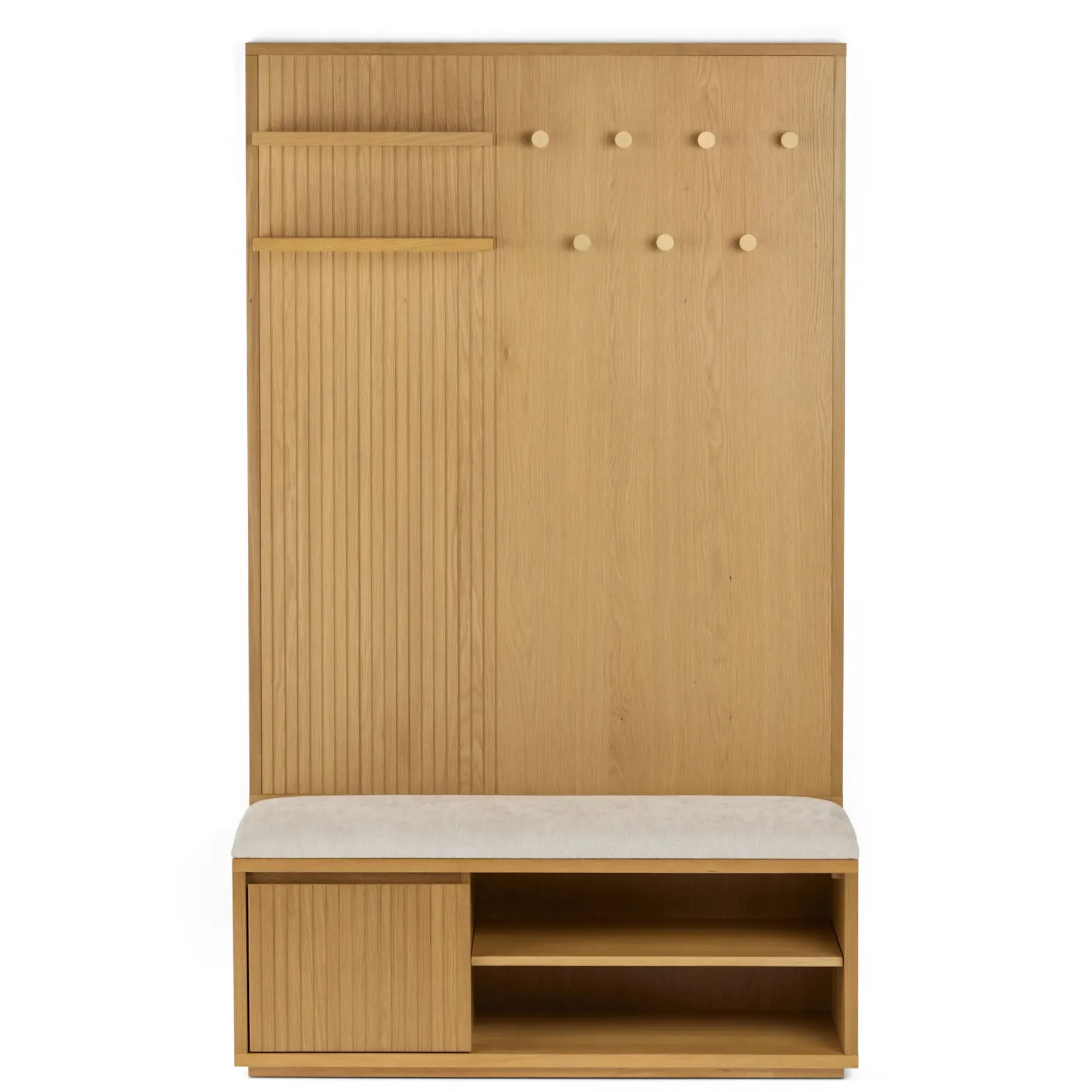 Kouva 47" Bench and Wall Panel Storage Set - Natural Oak and Santolina Gray