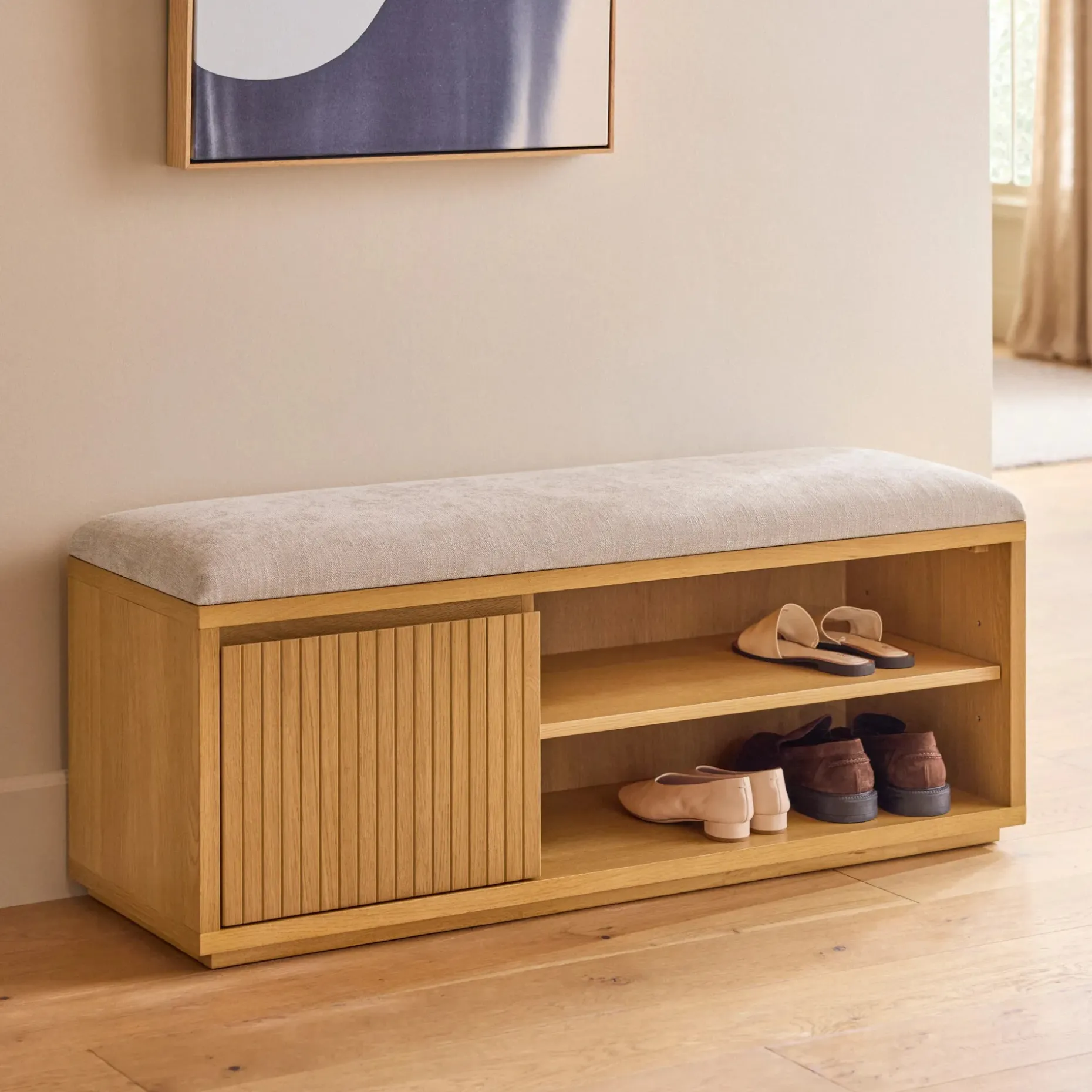Kouva 47" Bench - Natural Oak and Santolina Gray