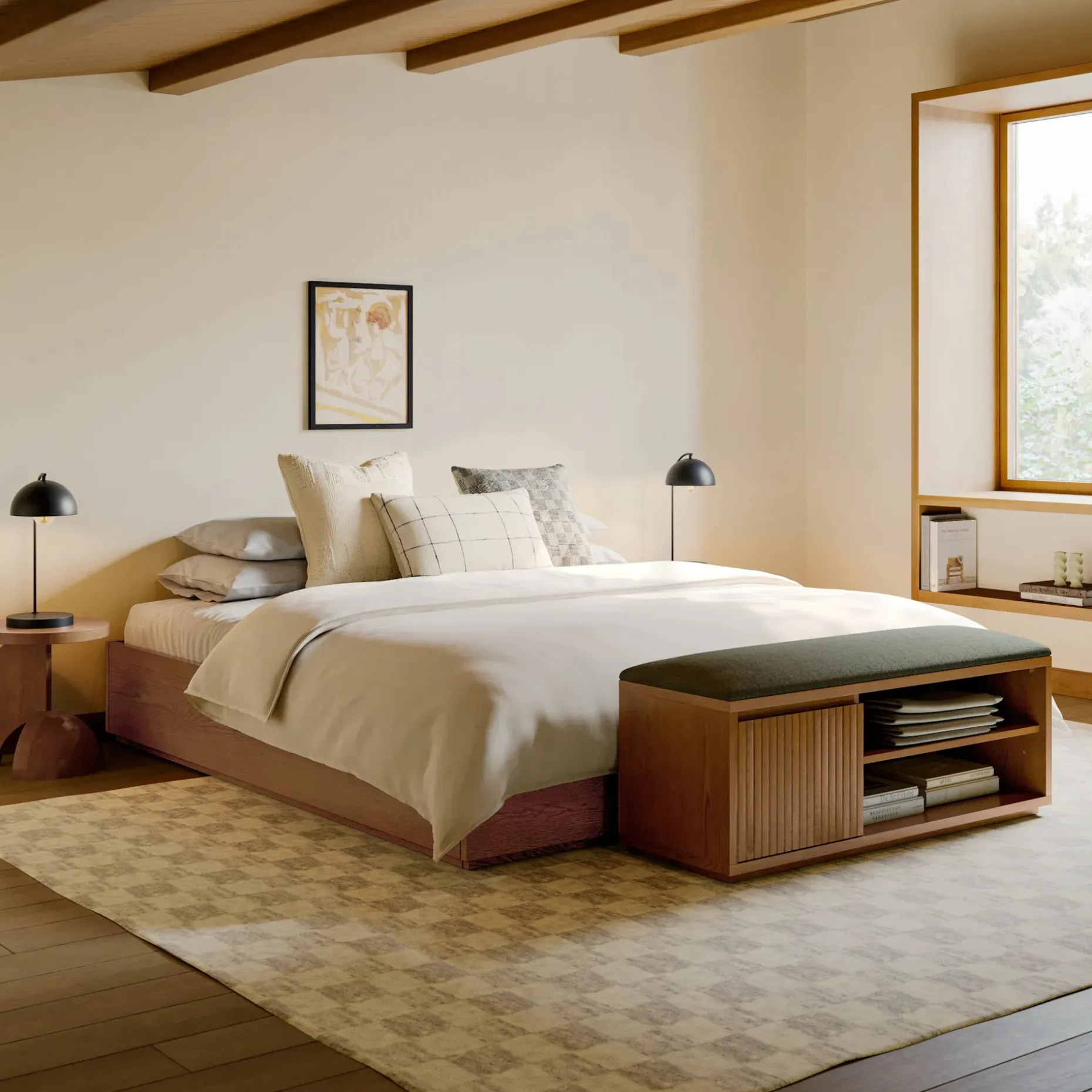 Kouva 47" Bench - Smoked Oak and Algonquin Green