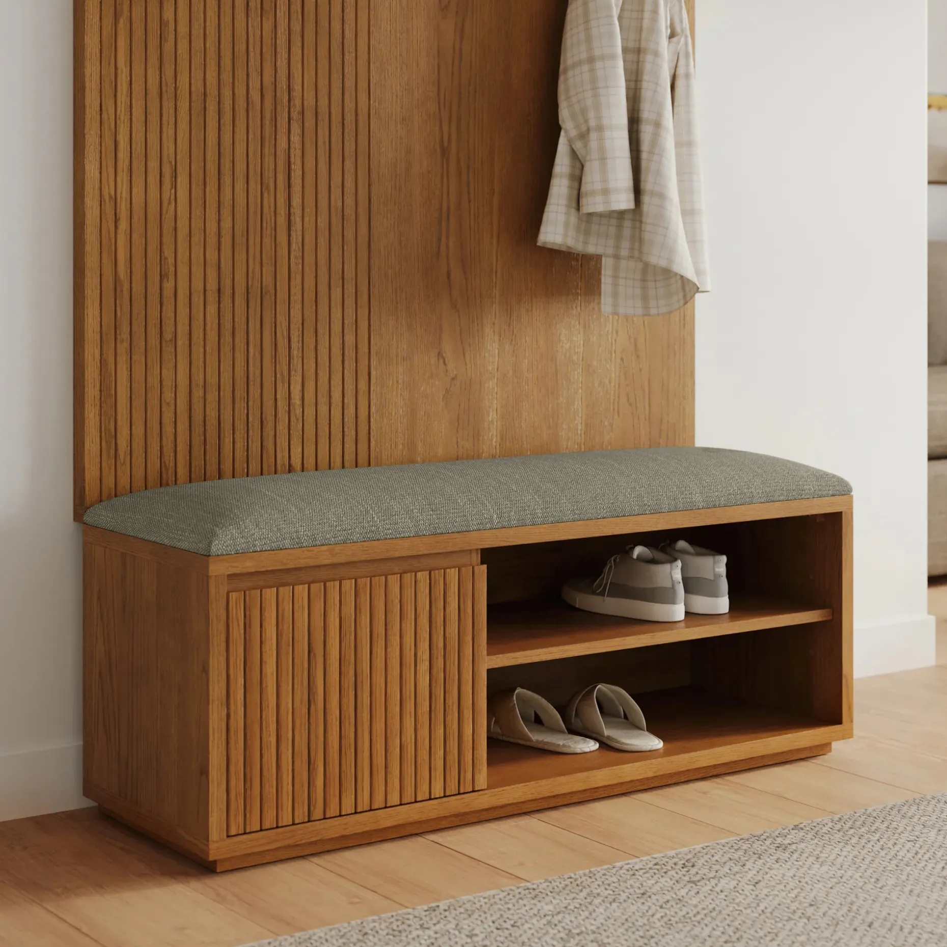 Kouva 47" Bench - Smoked Oak and Algonquin Green