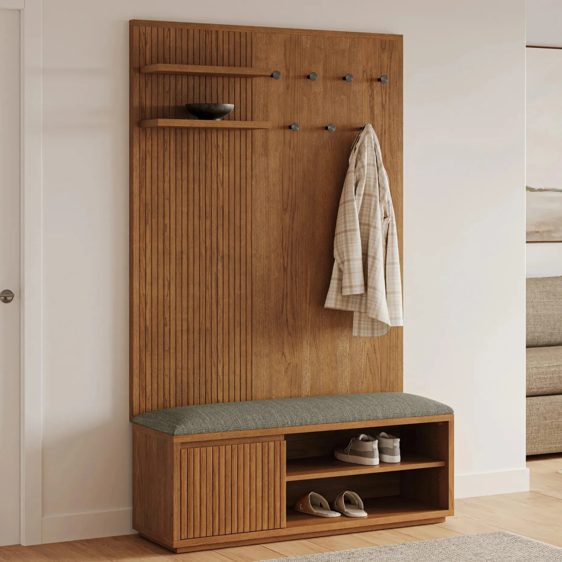 Kouva 47" Bench - Smoked Oak and Algonquin Green