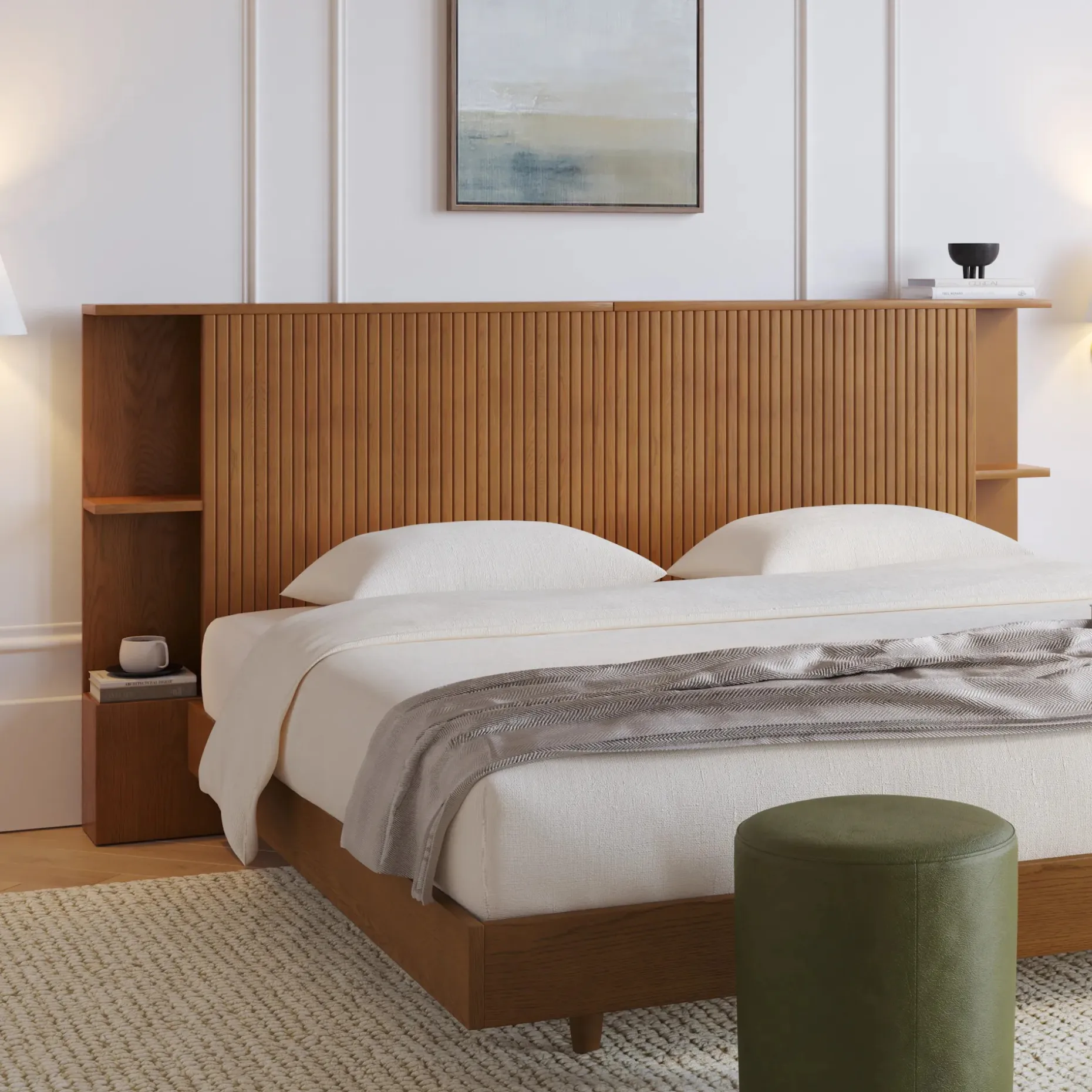 Kouva King Storage Headboard - Smoked Oak