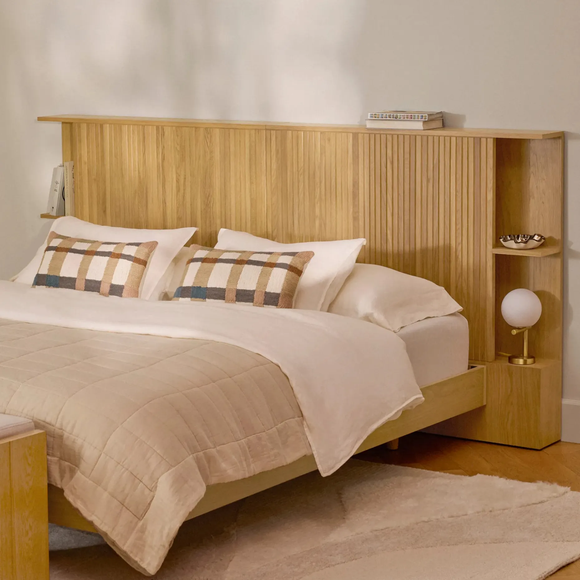 Kouva King Storage Headboard - Natural Oak