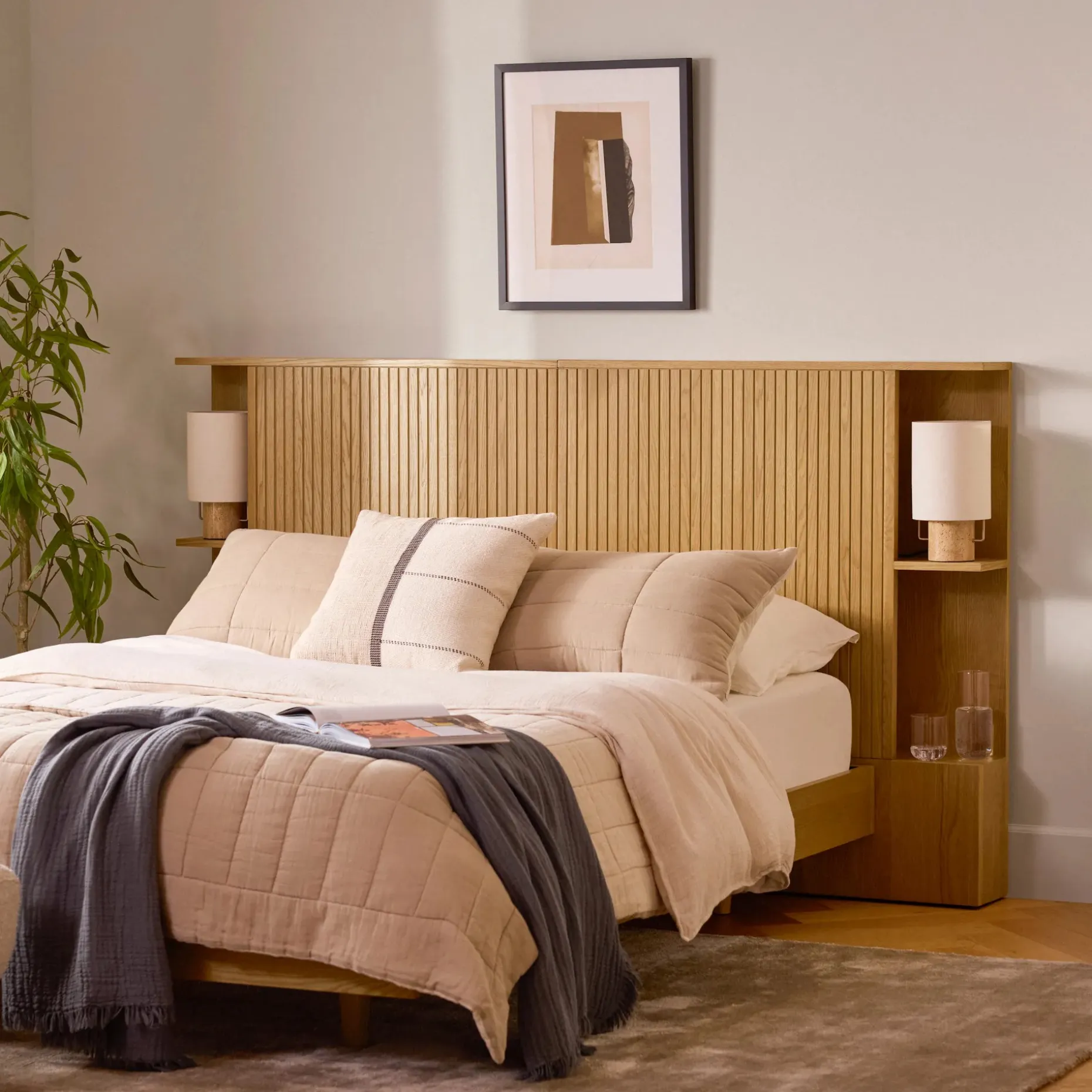 Kouva Queen Storage Headboard - Natural Oak