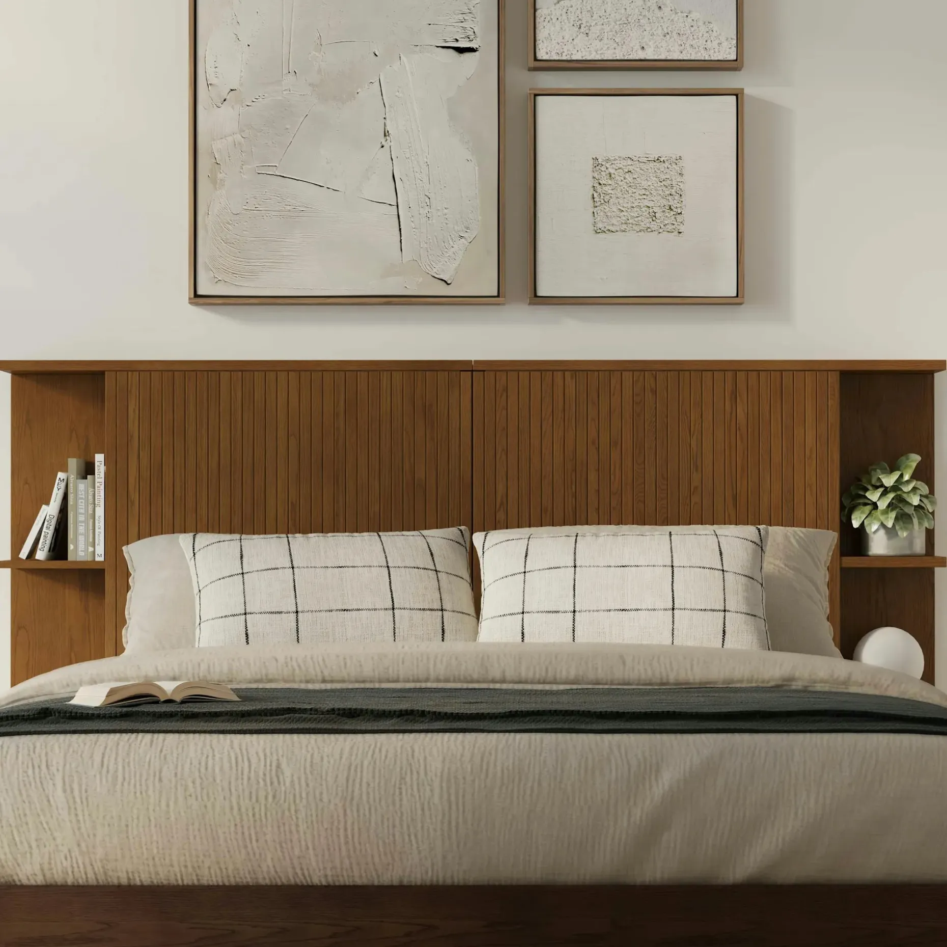Kouva Queen Storage Headboard - Smoked Oak