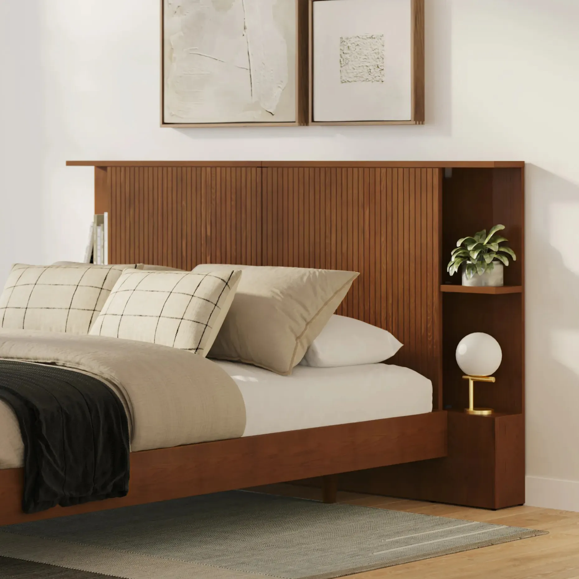 Kouva Queen Storage Headboard - Smoked Oak