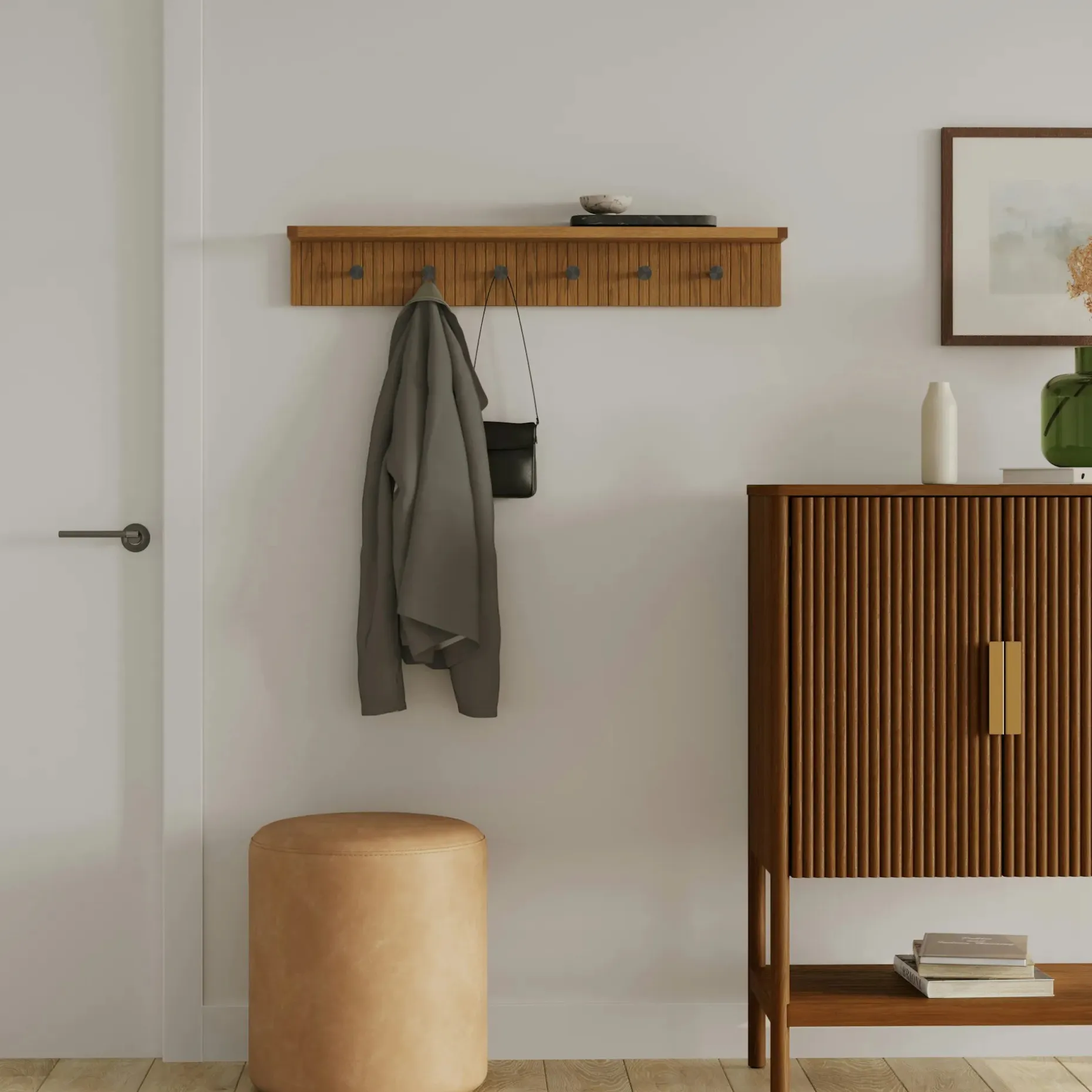 Kouva 47" Shelf and Coat Rack - Smoked Oak