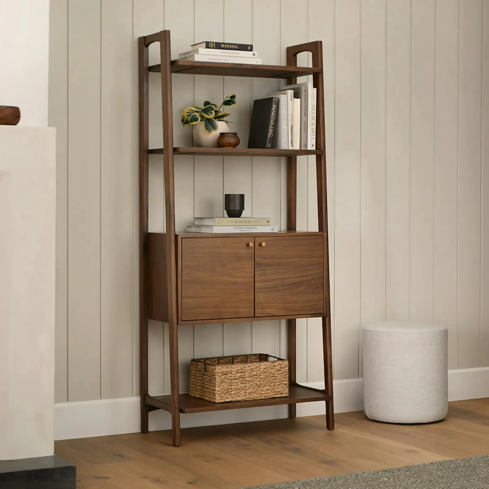 Krossa 31.5" Shelving Unit with Storage - Walnut