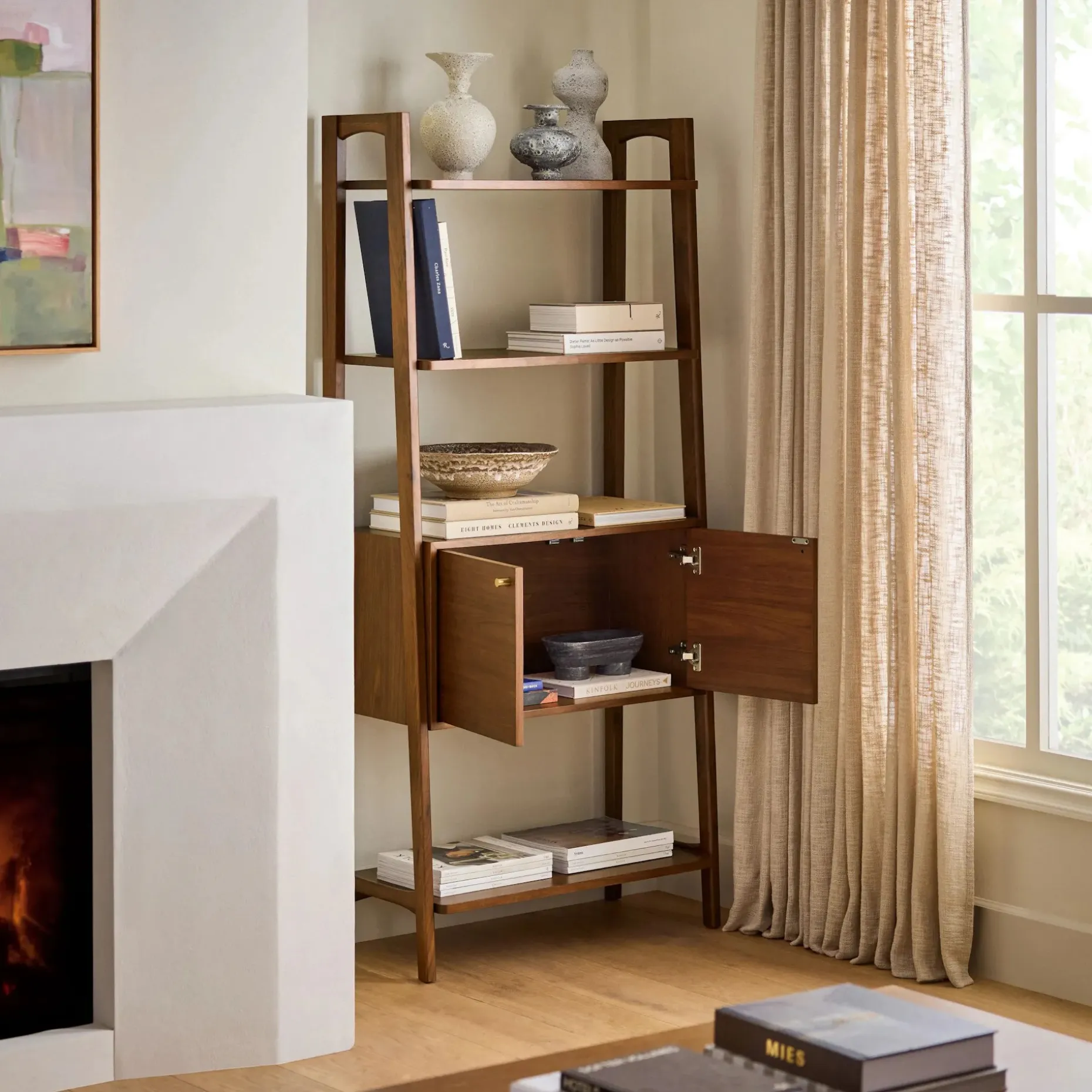 Krossa 31.5" Shelving Unit with Storage - Walnut