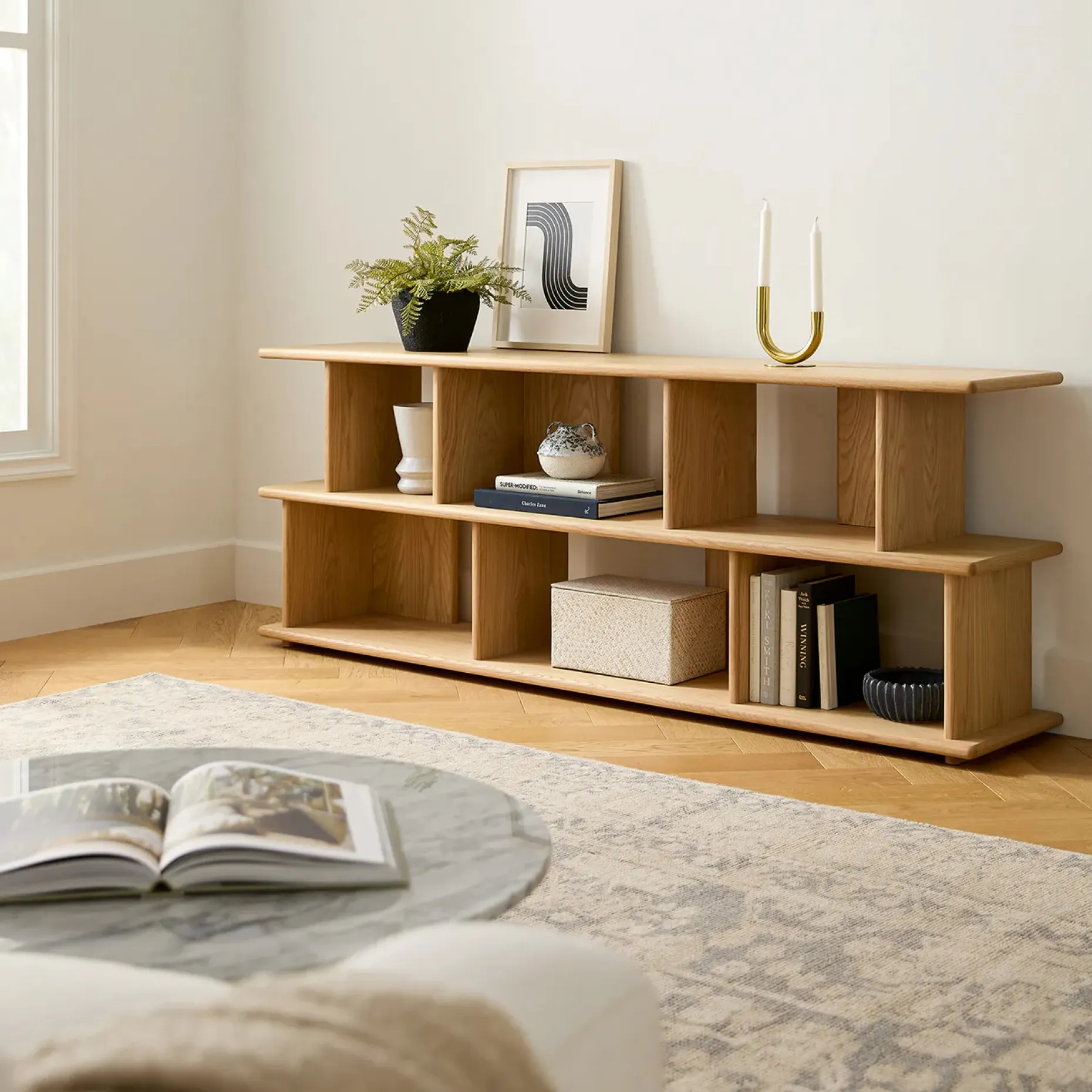 Lafora 72" Bookcase, Short - Natural Oak