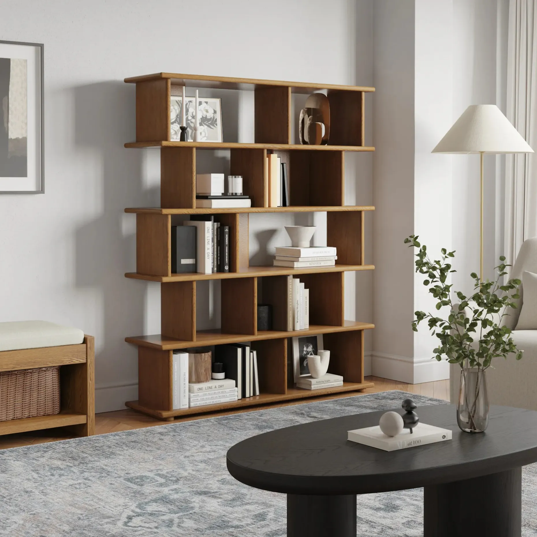 Lafora 53" Bookcase, Tall - Smoked Oak
