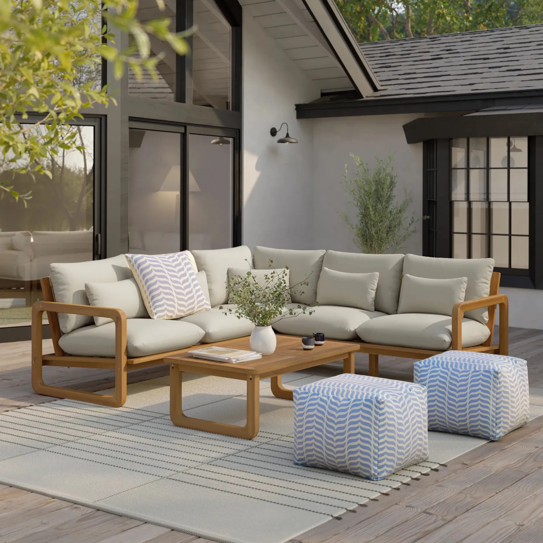 Laholm 94" Outdoor Corner Sectional Set - Dravite Ivory