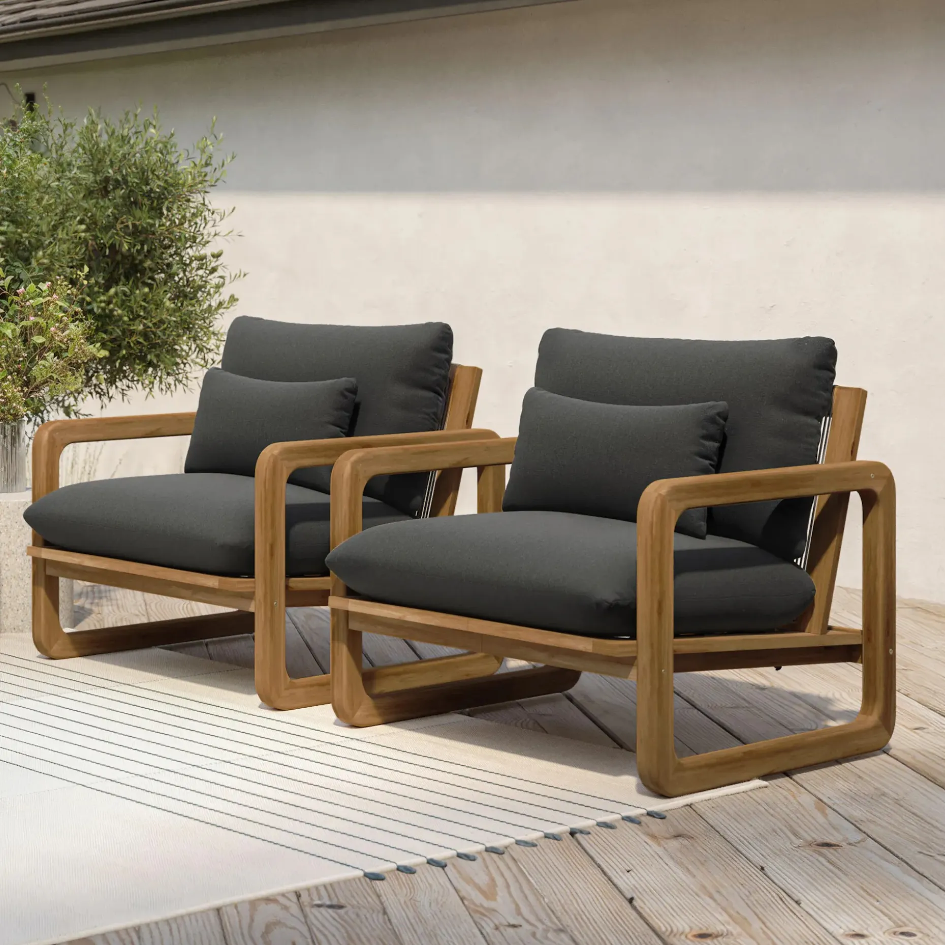 Laholm 36.5" Outdoor Lounge Chair Set - Dravite Black
