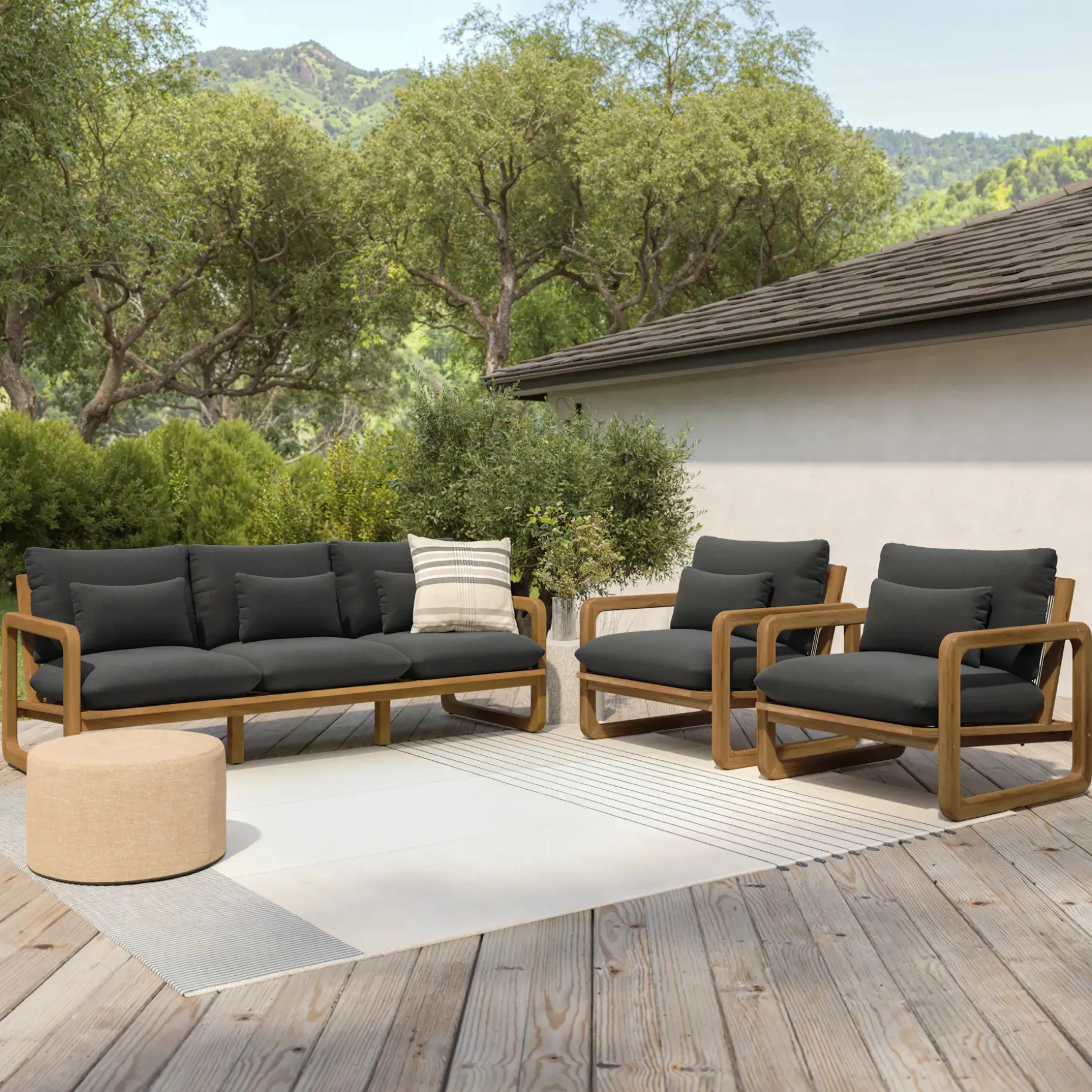 Laholm 36.5" Outdoor Lounge Chair Set - Dravite Black