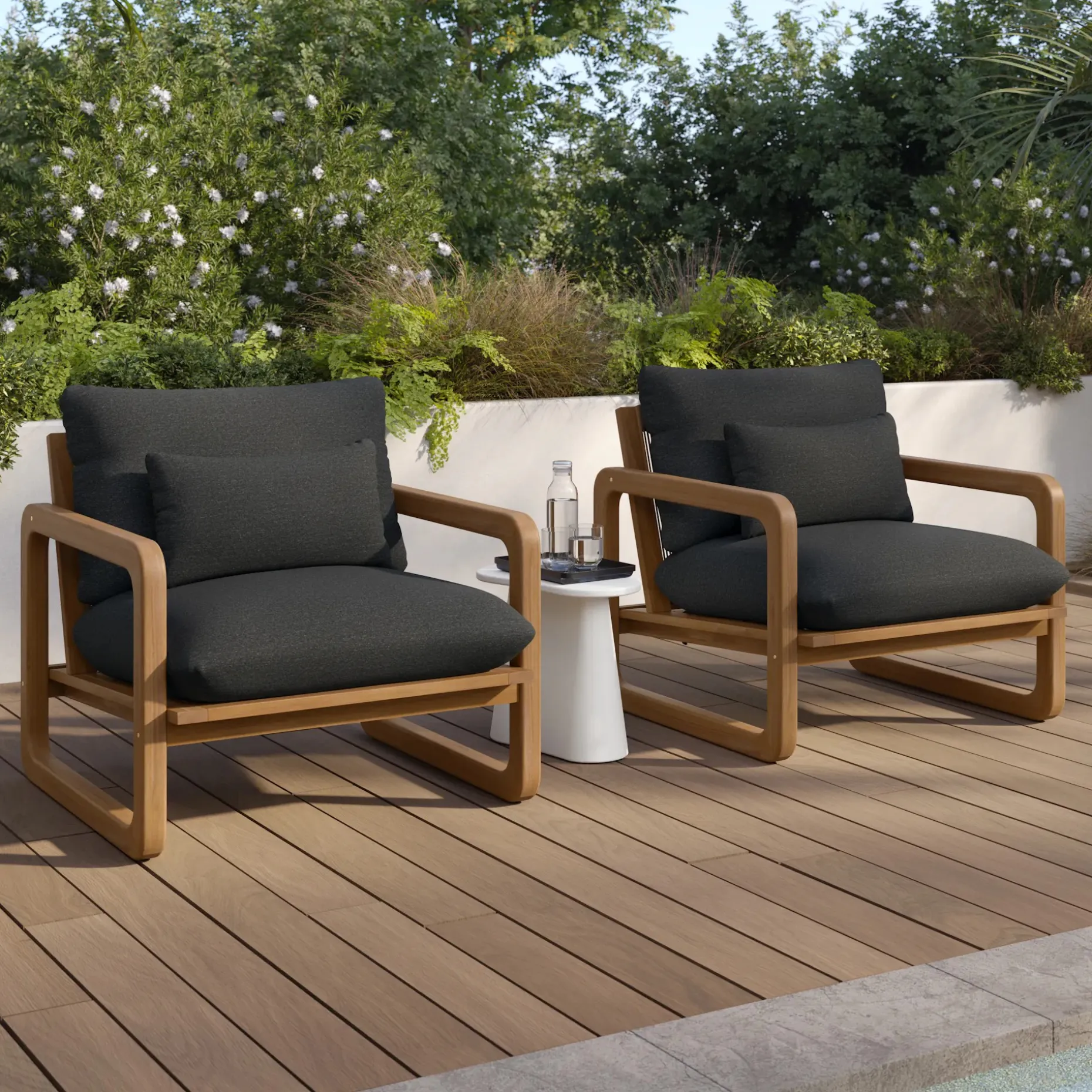 Laholm 36.5" Outdoor Lounge Chair Set - Dravite Black