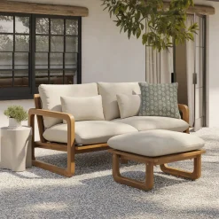 Laholm 70" Outdoor Loveseat and Ottoman Set - Dravite Ivory