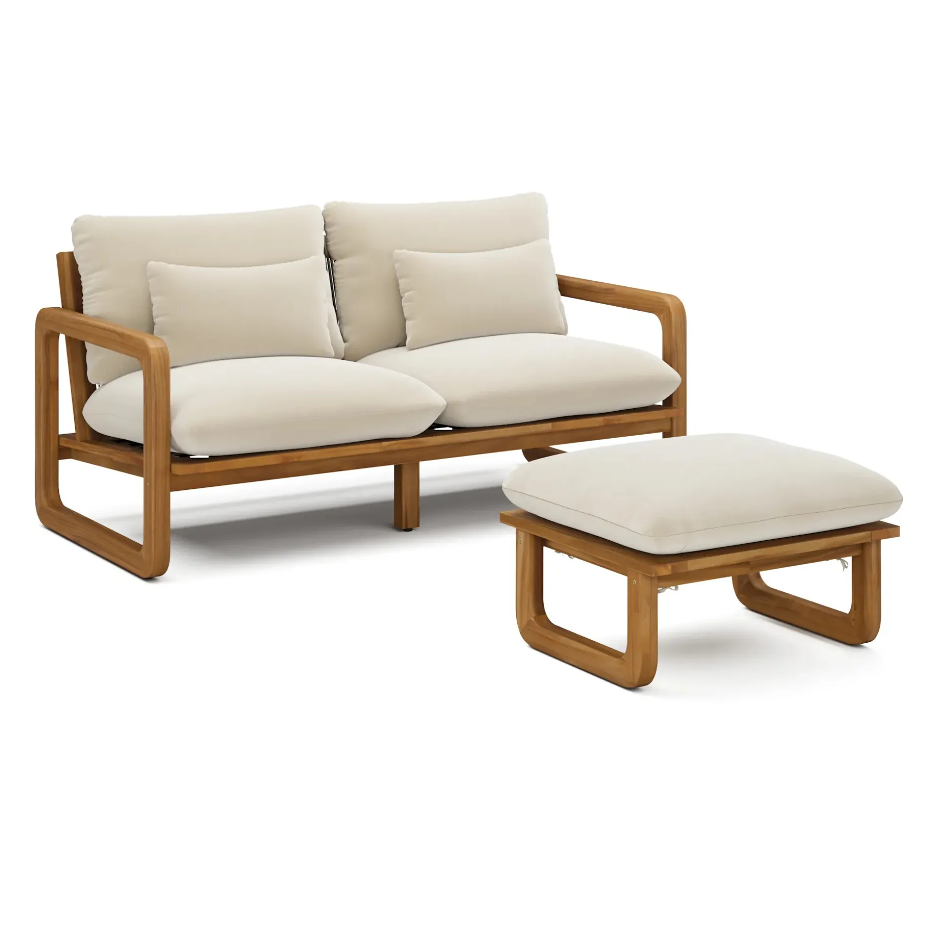 Laholm 70" Outdoor Loveseat and Ottoman Set - Dravite Ivory
