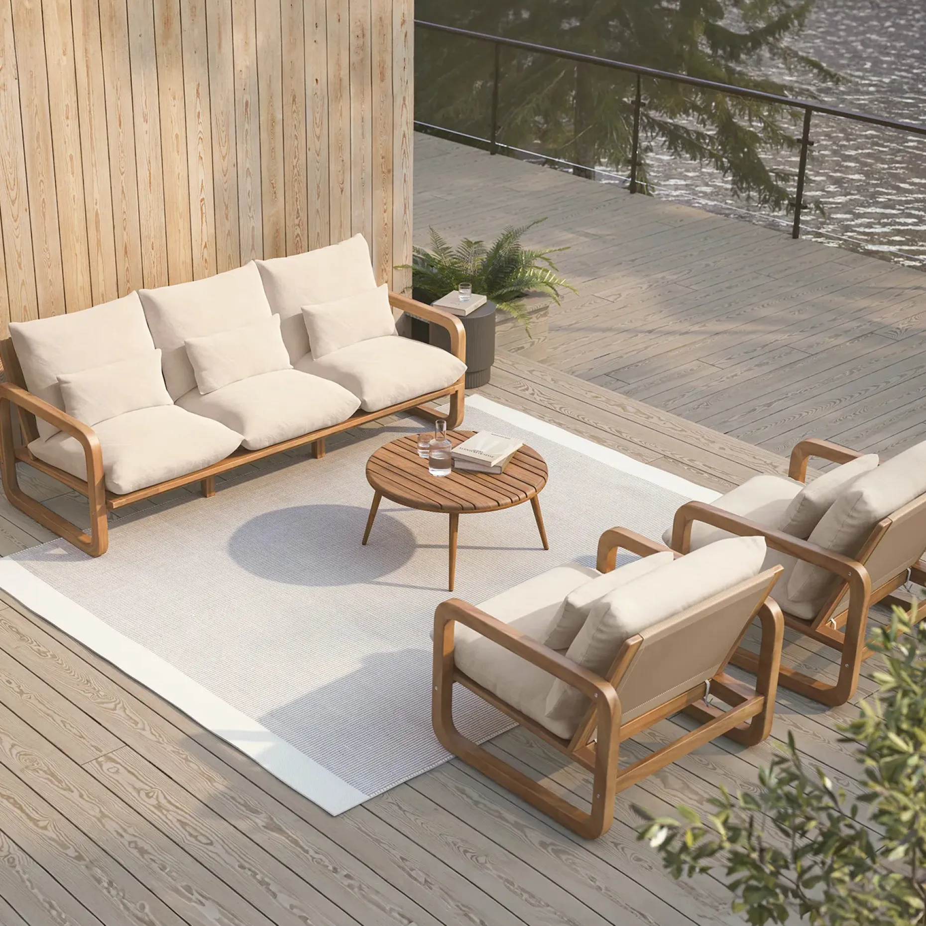 Laholm 88" Outdoor Sofa Set - Dravite Ivory