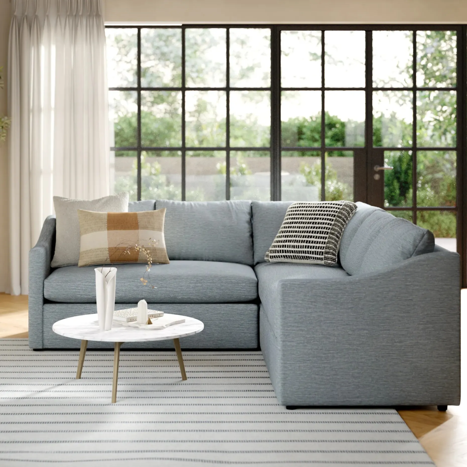 Landry 91" Corner Sectional - Silver Light Blue