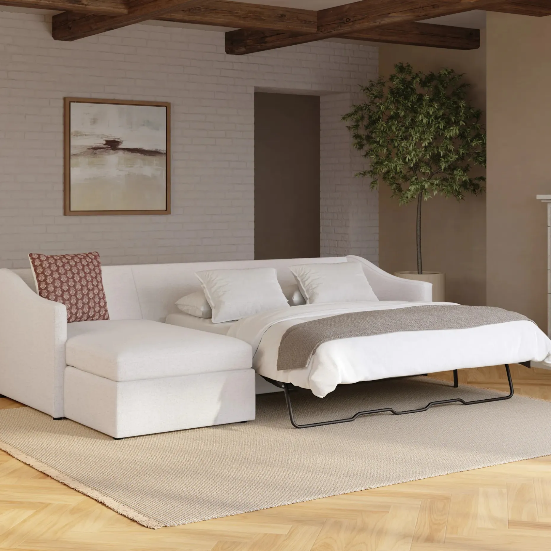 Landry 109" Left Storage Sleeper Sectional - Napa White