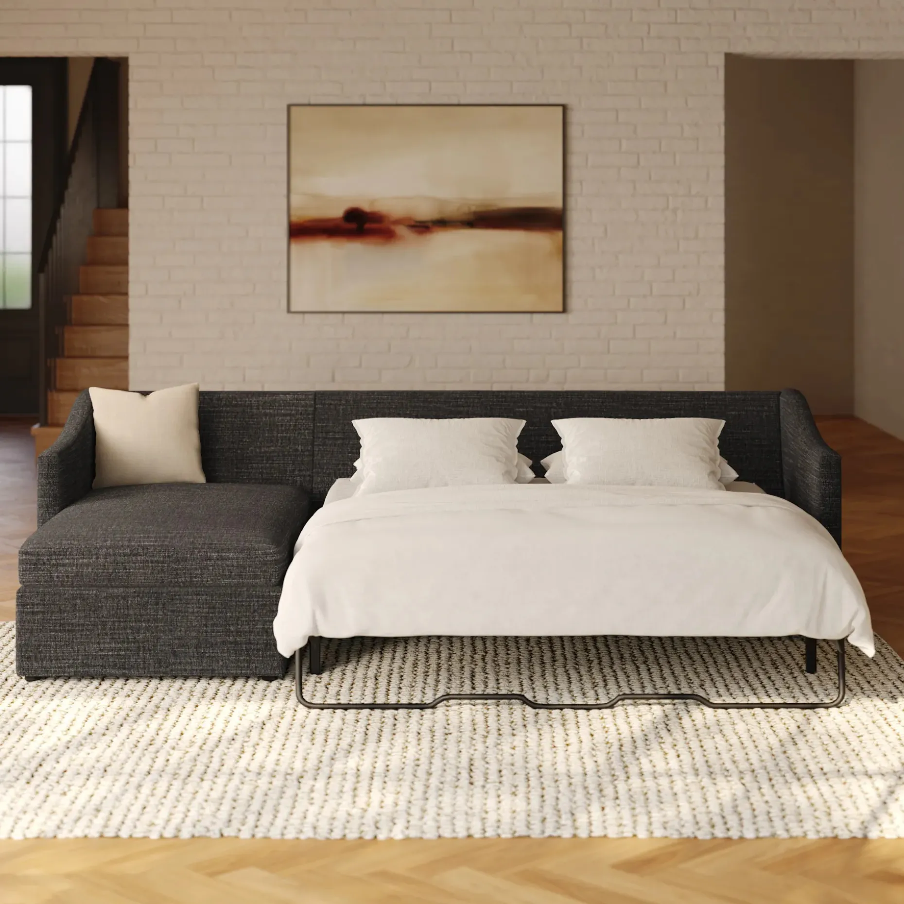 Landry 109" Left Storage Sleeper Sectional - Napa Charcoal
