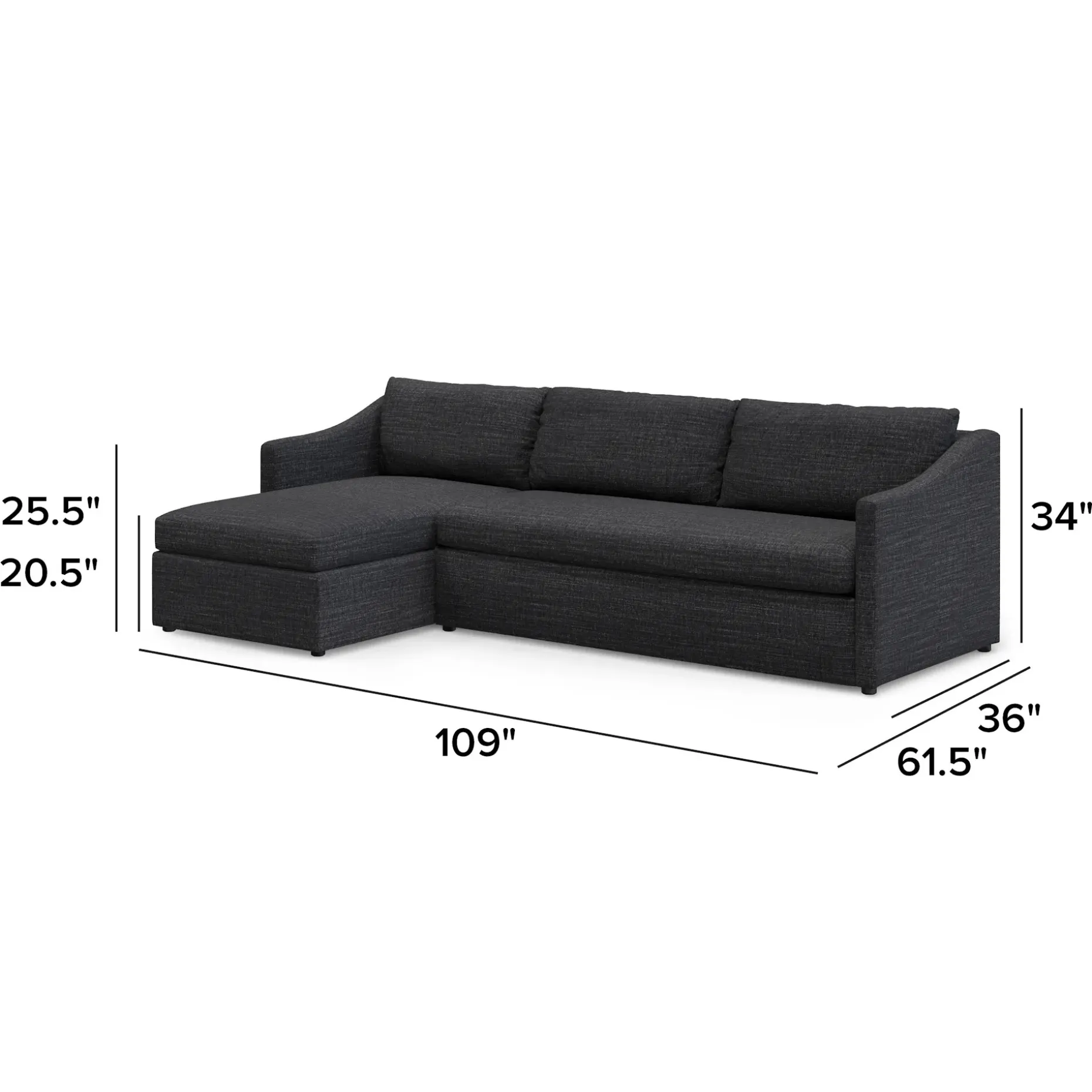 Landry 109" Left Storage Sleeper Sectional - Napa Charcoal