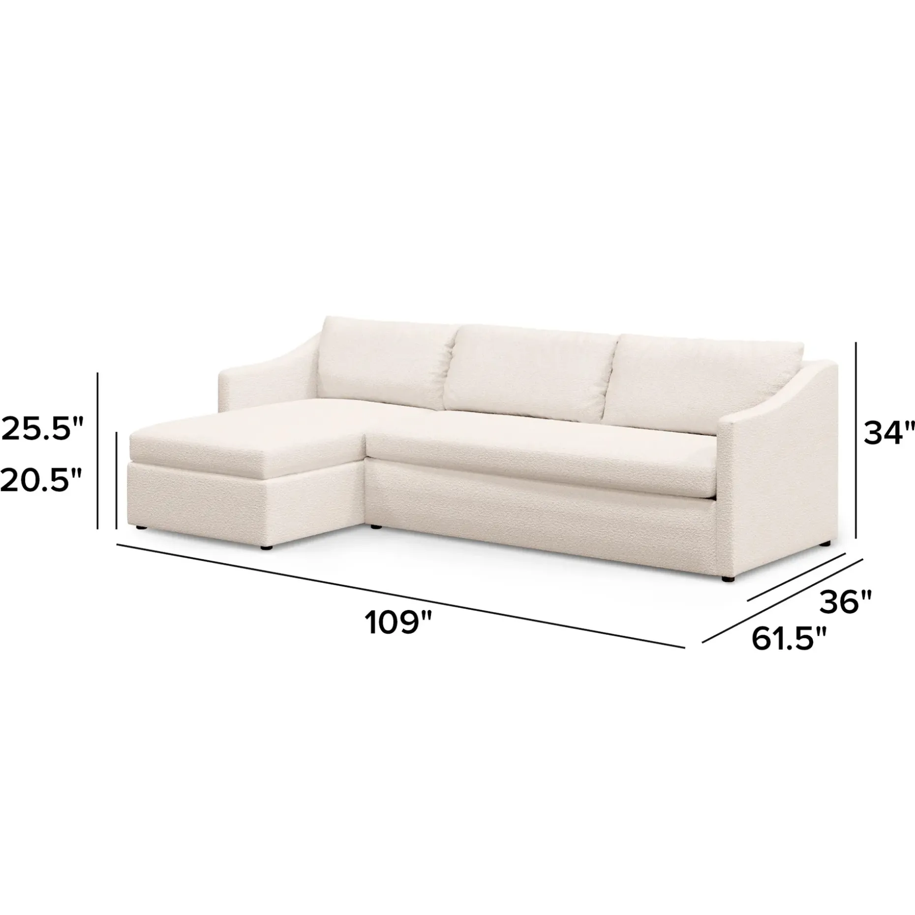 Landry 109" Left Storage Sleeper Sectional - Ivory Wool Bouclé