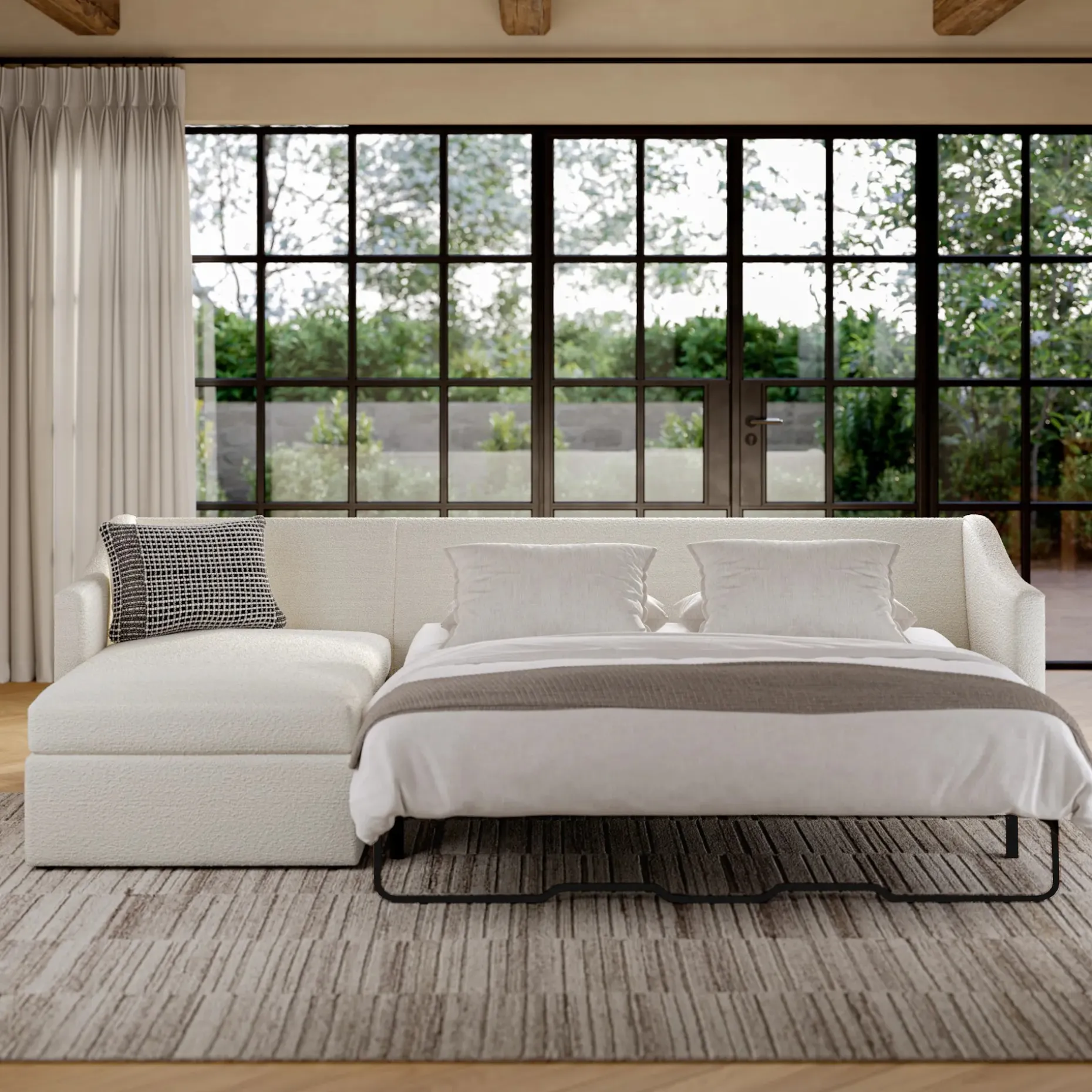 Landry 109" Left Storage Sleeper Sectional - Ivory Wool Bouclé